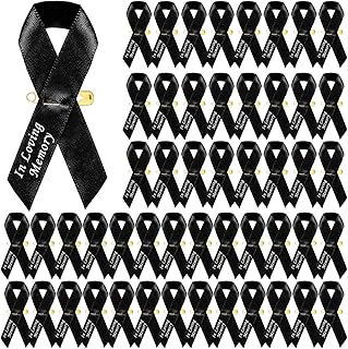 Ysleen 50 Pcs Black Funeral Ribbons Pin Bulk Satin Memorial Ribbon for Funeral Day of The Dead Remembrance Day Melanoma Awareness Mourning Sympathy Bereavement Memorial Service Charitable Activities
