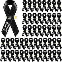Ysleen 50 Pcs Black Funeral Ribbons Pin Bulk Satin Memorial Ribbon for Funeral Day of The Dead Remembrance Day Melanoma Awareness Mourning Sympathy Bereavement Memorial Service Charitable Activities