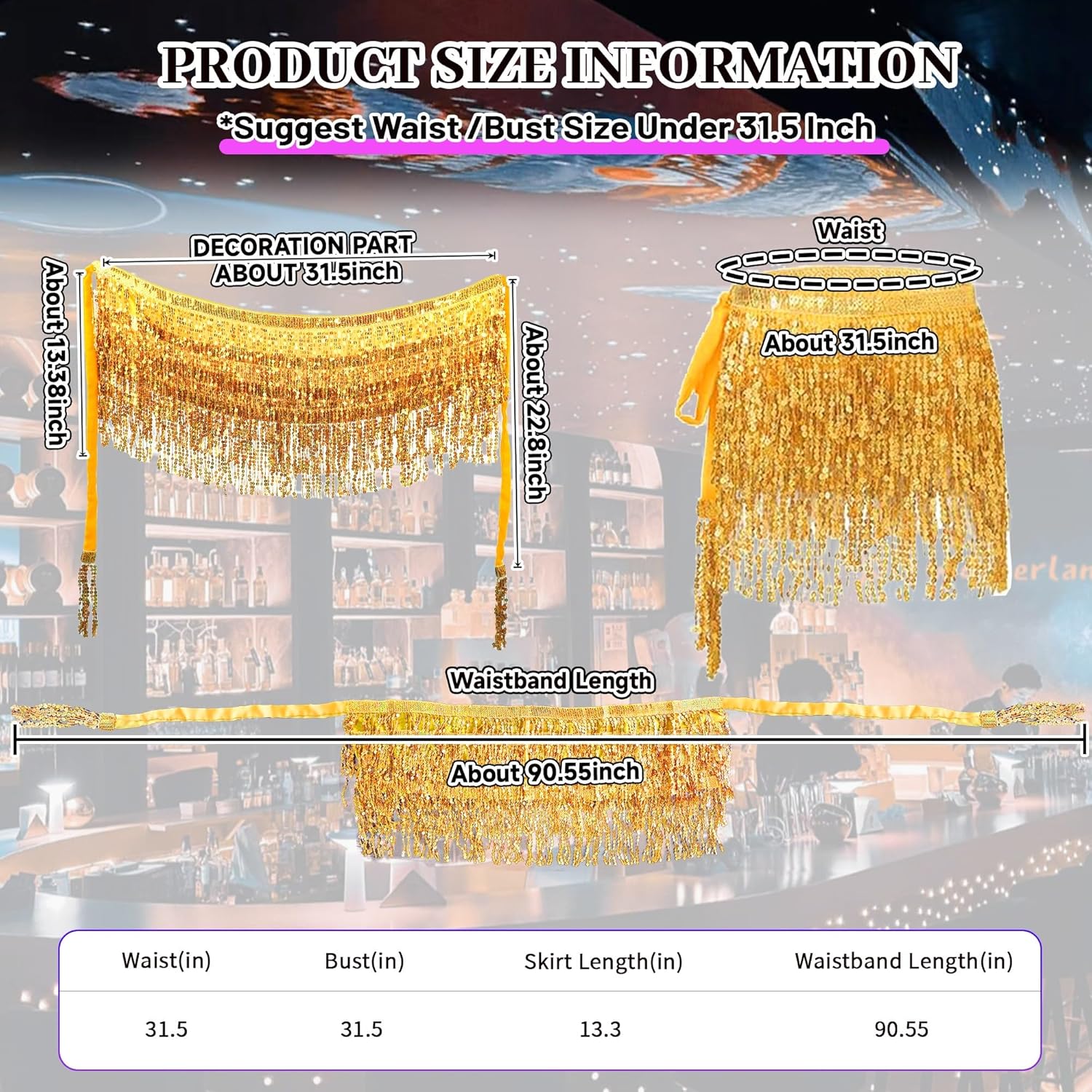 Sequin Skirts for Women (Waist/Bust Under 31.5"), Sparkly Skirts for Girls 2 Piece Set, Tassel Skirt for Kids, 2pack - Image 3