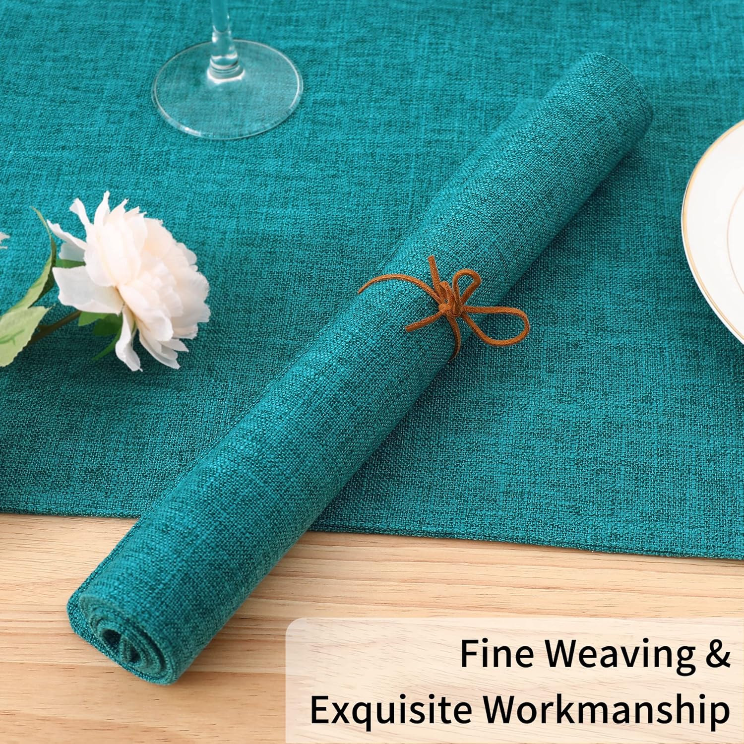 Homaxy Cloths Placemats for Dining Table Set of 6, Heat Resistant Washable Cotton Linen Blend Table Mats, Easy to Clean Place Mats for Indoor Outdoor Party Kitchen Decoration, 13" x 19", Teal