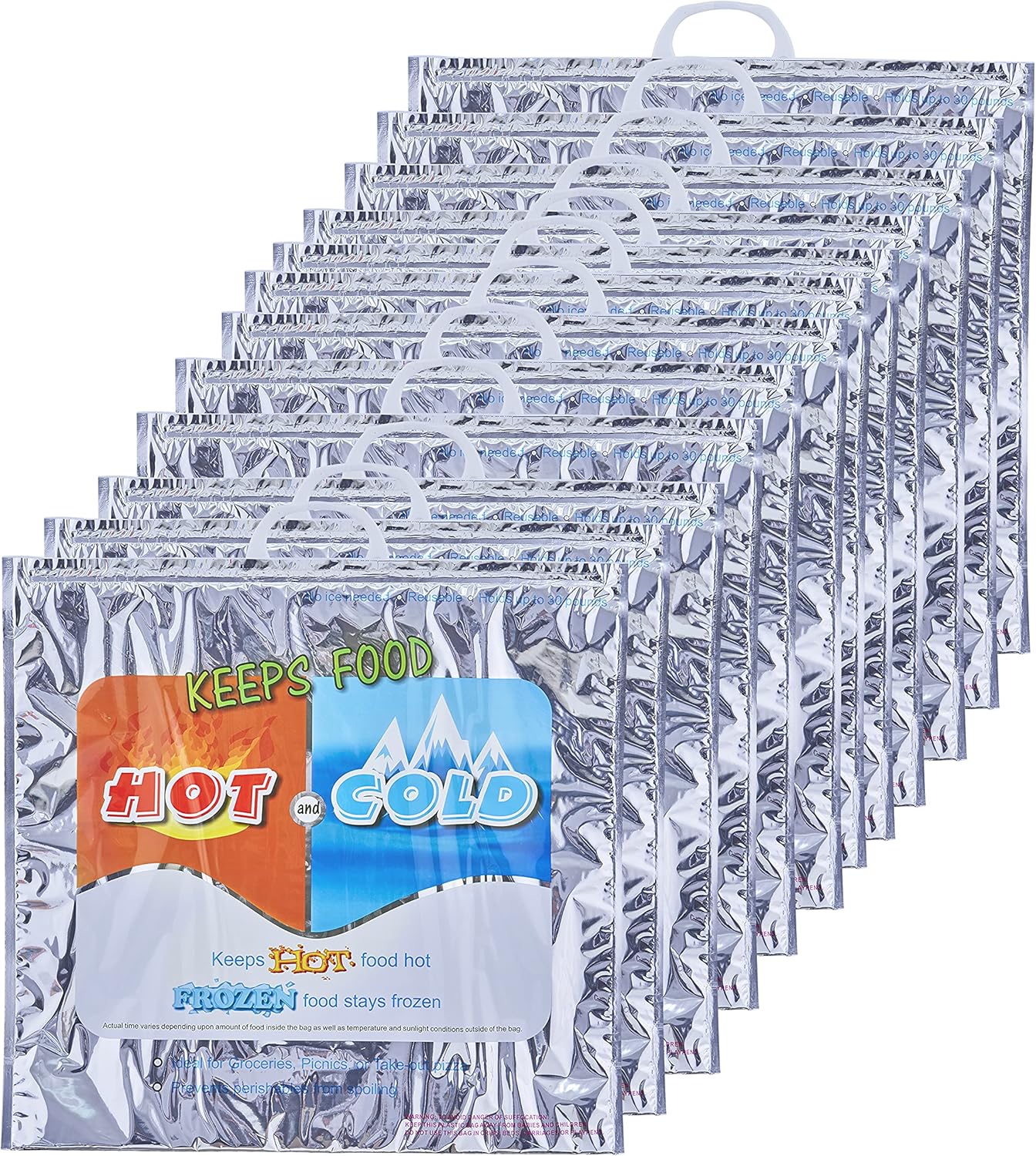 Superio Hot and Cold Insulated Bags for Food Delivery, Grocery Shopping Bags, Food Storage for Hot and Frozen Food for Travel, Disposable Cooler Bag, Reinforced Thermal Lunch Bag (12, 20" x 19")