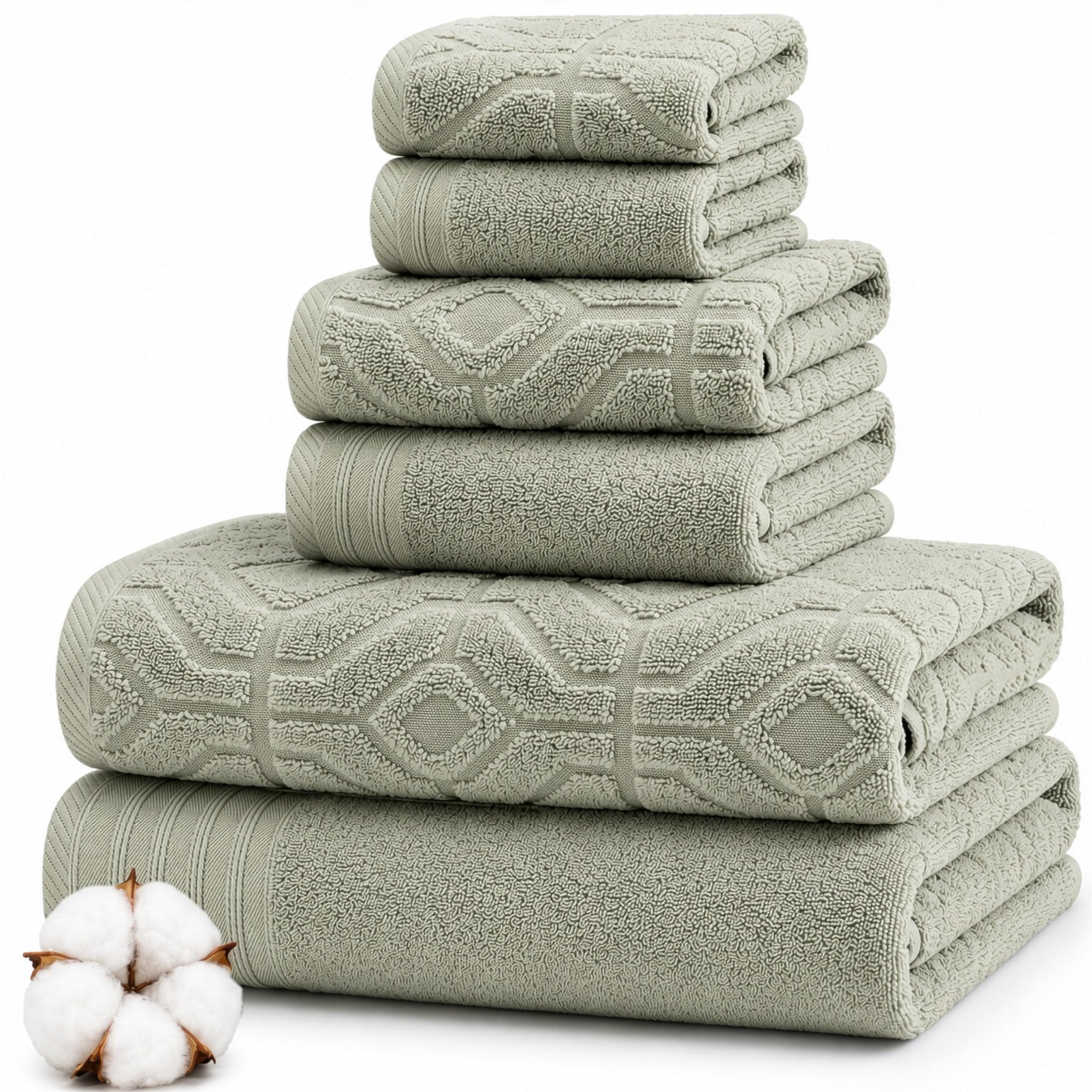 Amrapur Overseas 6-Piece Yarn Dyed Diamond Gate Jacquard Towel Set, Seafoam