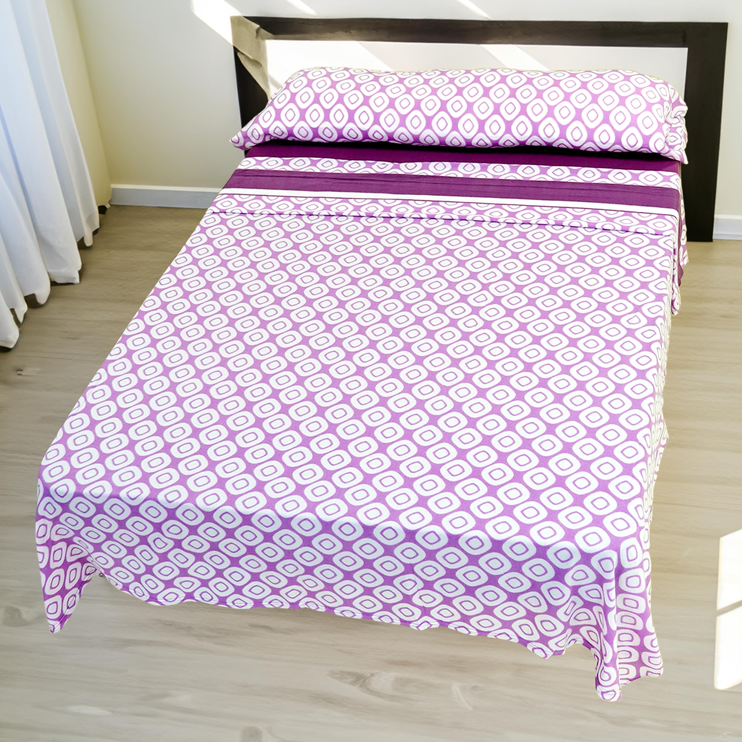 Conjunto de Sábanas Térmicas Pirineo 3 Piezas para Invierno - Microfibra Cepillada Premium, Incluye Sábana Bajera Ajustable, Encimera y Funda de Almohada - Color Cuadro Lila, Cama de 135 x 190cm