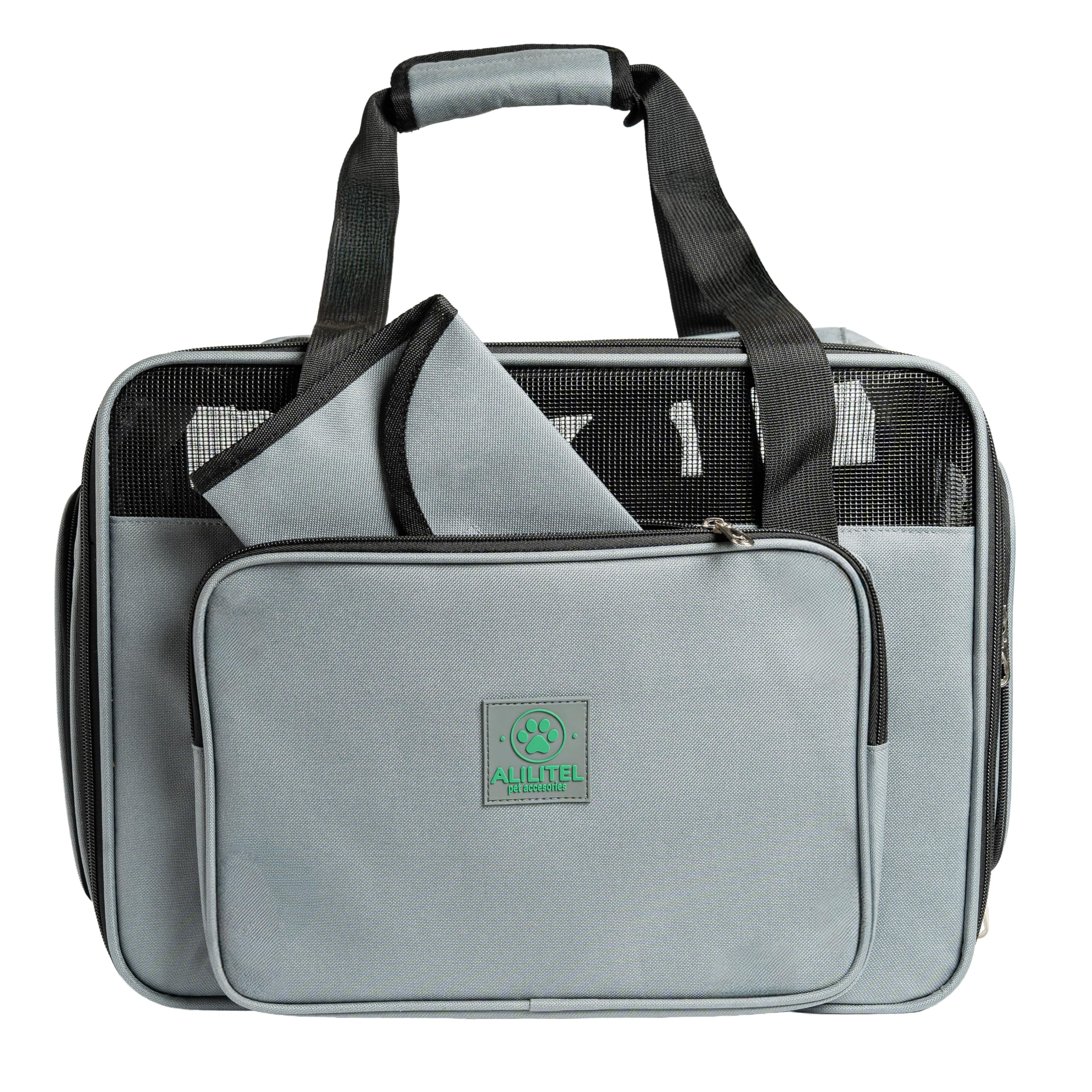 Transportin Gato Perro, Mochila Transporte para Mascotas, Transportin Transpirable con Asas y Correa de Hombro, Incluye Organizador de Documentos