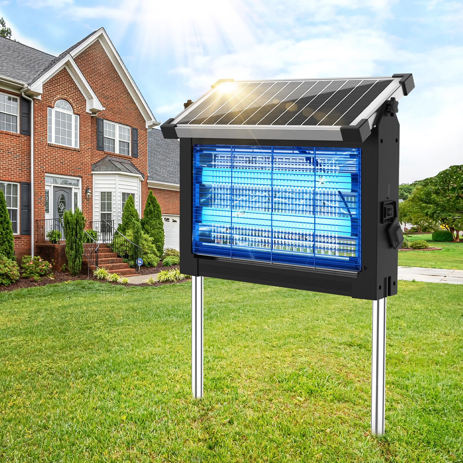 Lampada Antizanzare Solare, Zanzariera Elettrica 4500V da Esterno con Sensore del Pannello, Anti Mosche Elettrico Impermeabile, Ideale per Patio, Giardino e Campeggio (Nero)