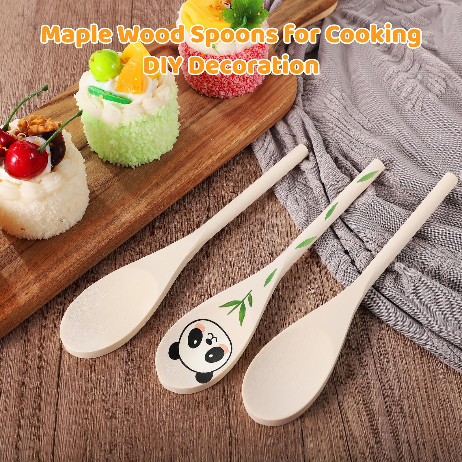 20 cm, 50 pièces, pour la cuisine, cuillères en bois, long manche, cuillères ovales, mélange, pâtisserie, service, ustensiles d'artisanat