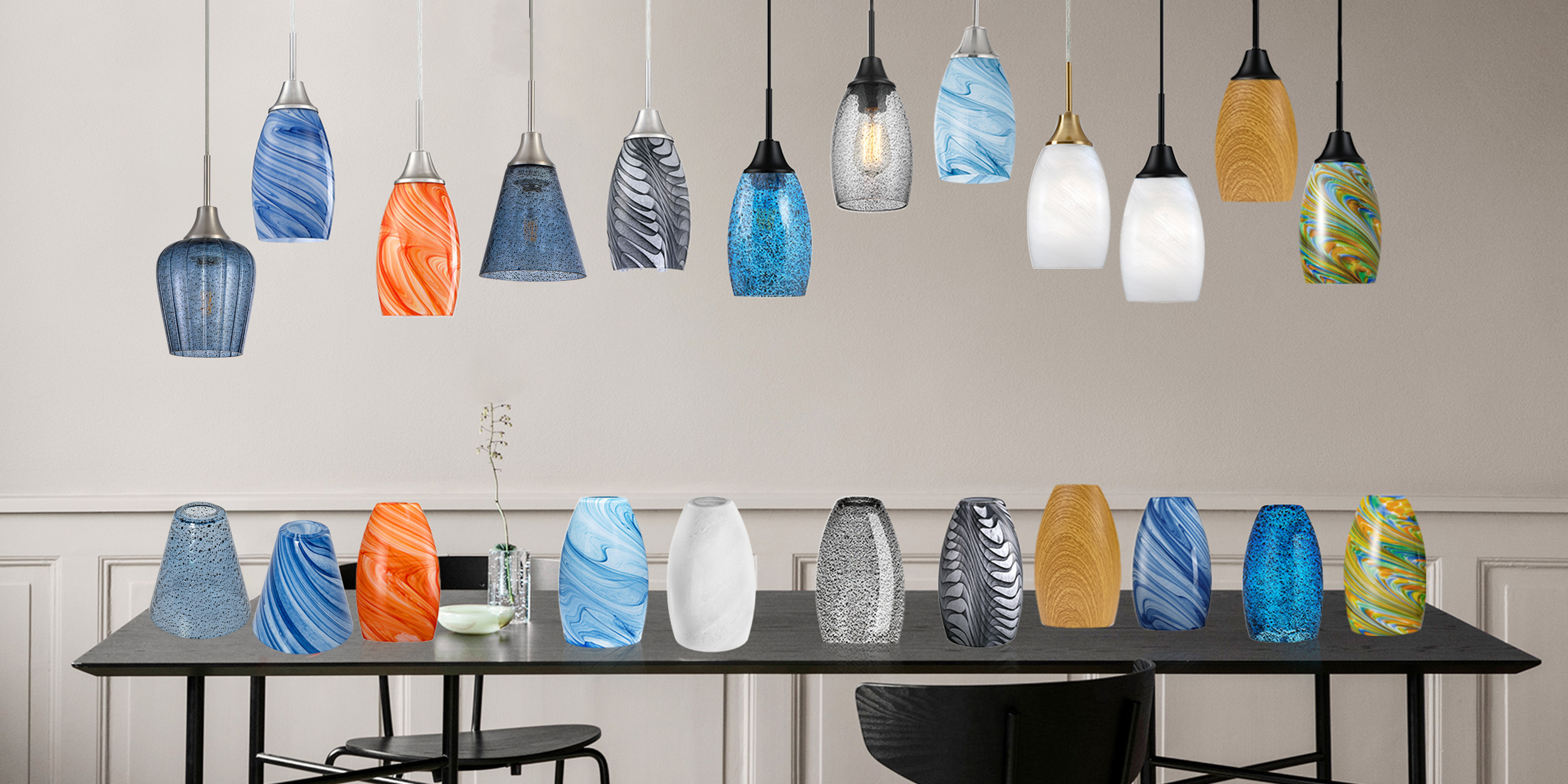 Image of Viinew Mini Glass Pendant Light,3-Pack Black Glass Hanging Light