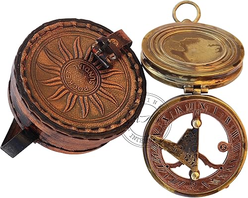 Miniatura 6 de MAI Brújula de reloj de sol de latón hermoso artículo de regalo con estuche de cuero - Reloj de sol - Accesorio Steampunk - Regalo náutico - Regalos