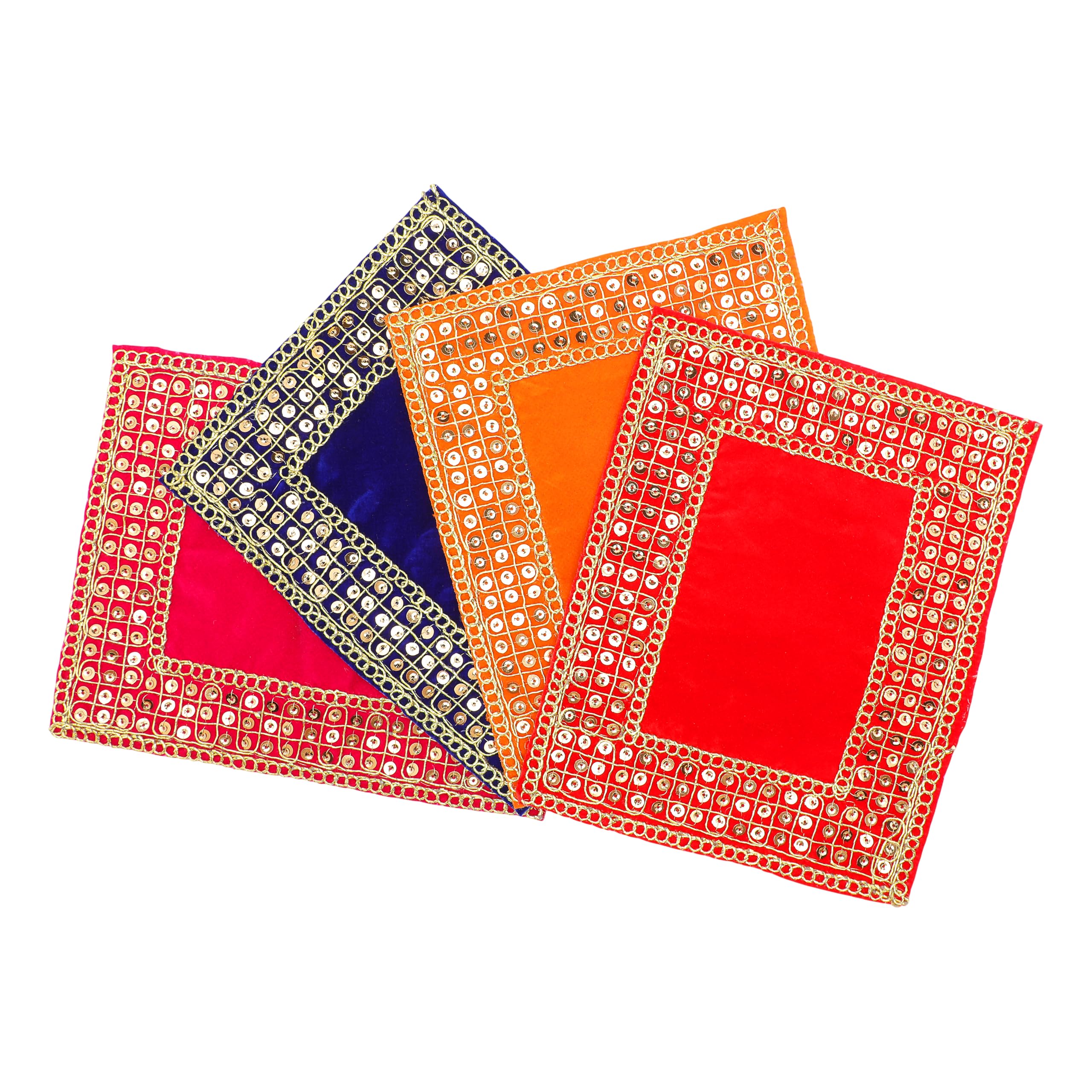 Set of 4 Mat Aasan Pooja Cloth God Idol Puja Temple Altar Cloth (7"X6")