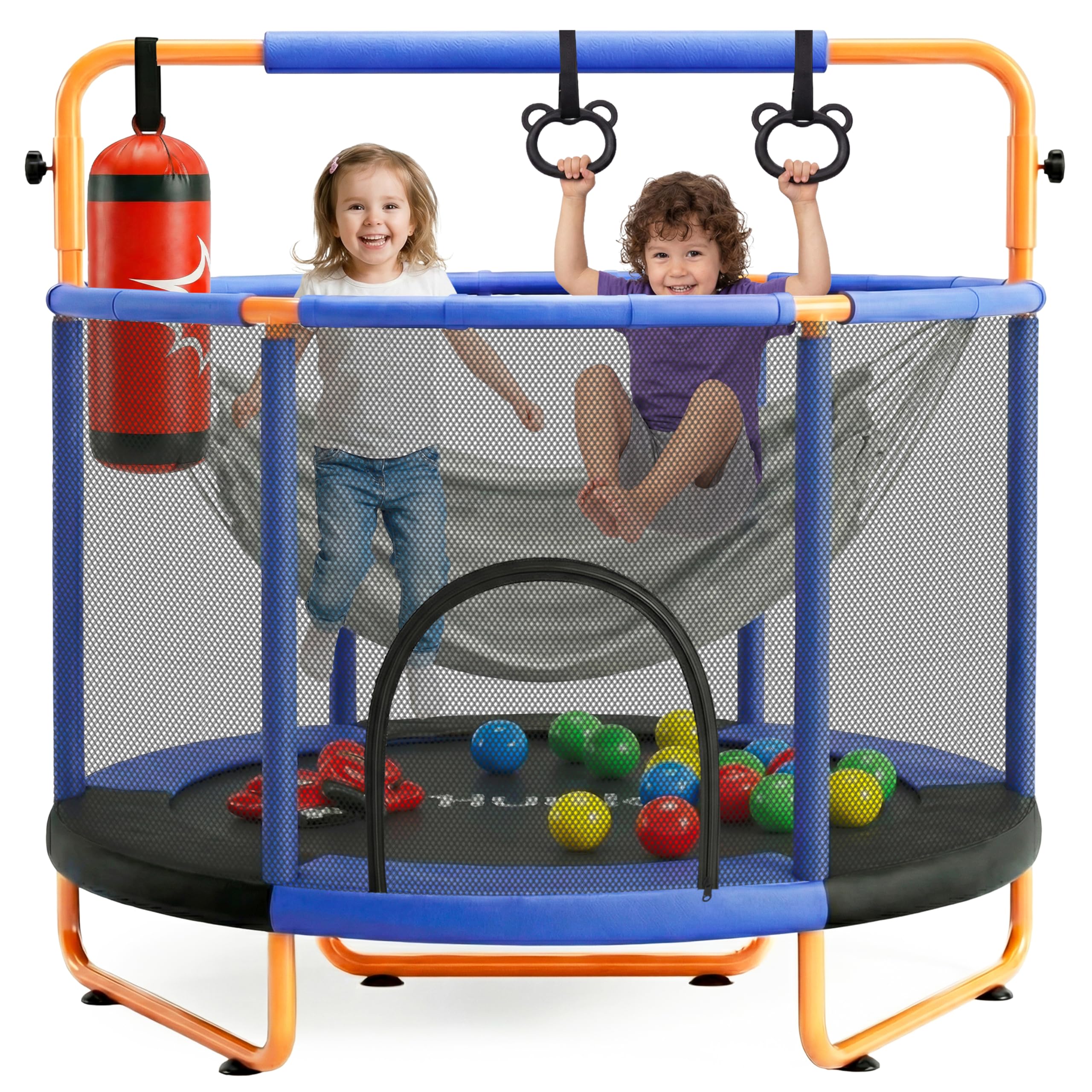 Hurtle Kindertrampolin - 140 cm mit Sicherheitsnetz – Trampolin Kinder Indoor Outdoor mit Haltestange, Schaukel, Ringe, Boxsack und Bällen bis 200 kg belastbar