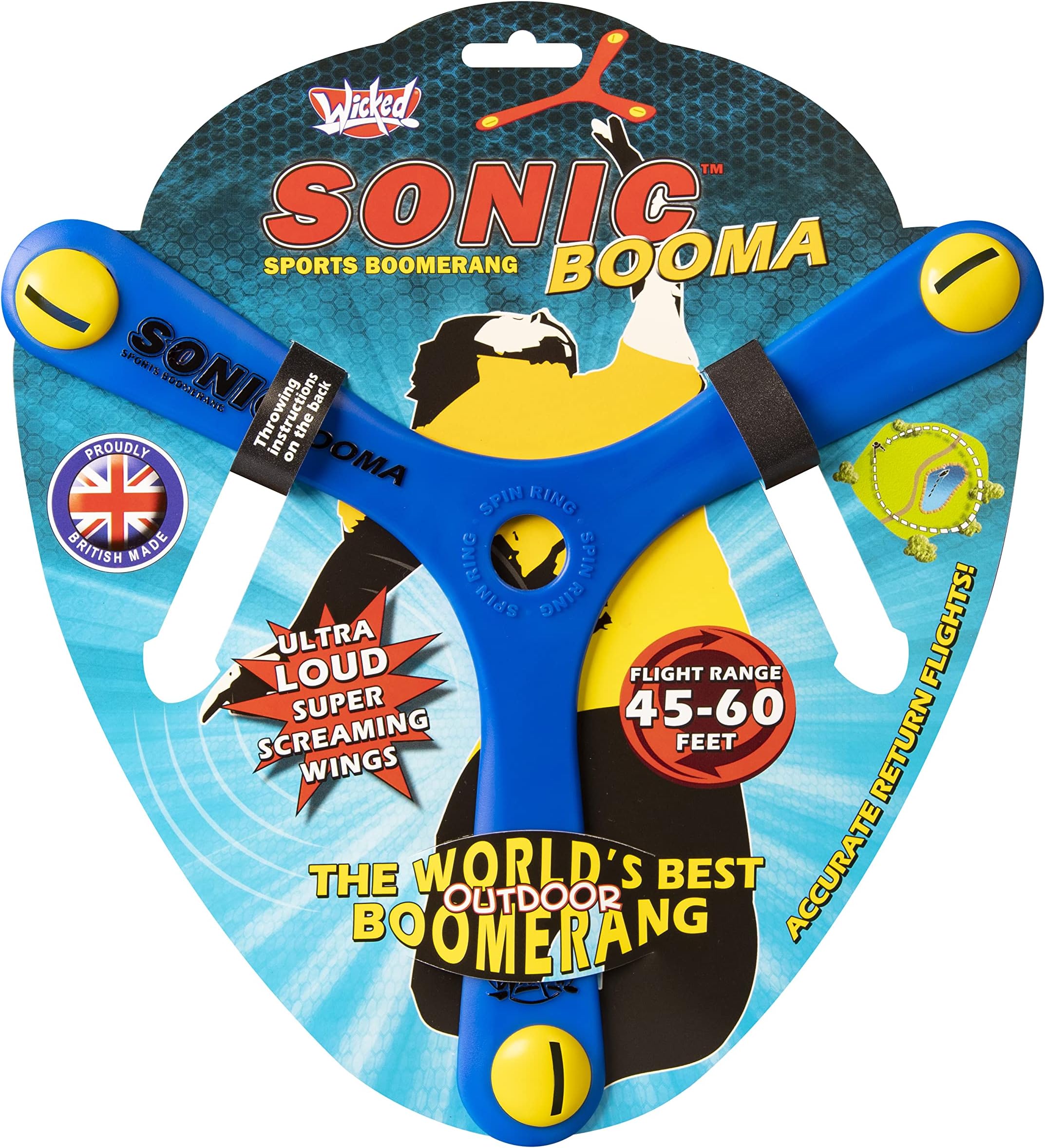 Wicked Sonic Booma - The World's Best Outdoor Boomerang. Ultra Loud Whistle in Flight! Guaranteed Return Flights/Special Memorang Polymer Made. 1 Random Color