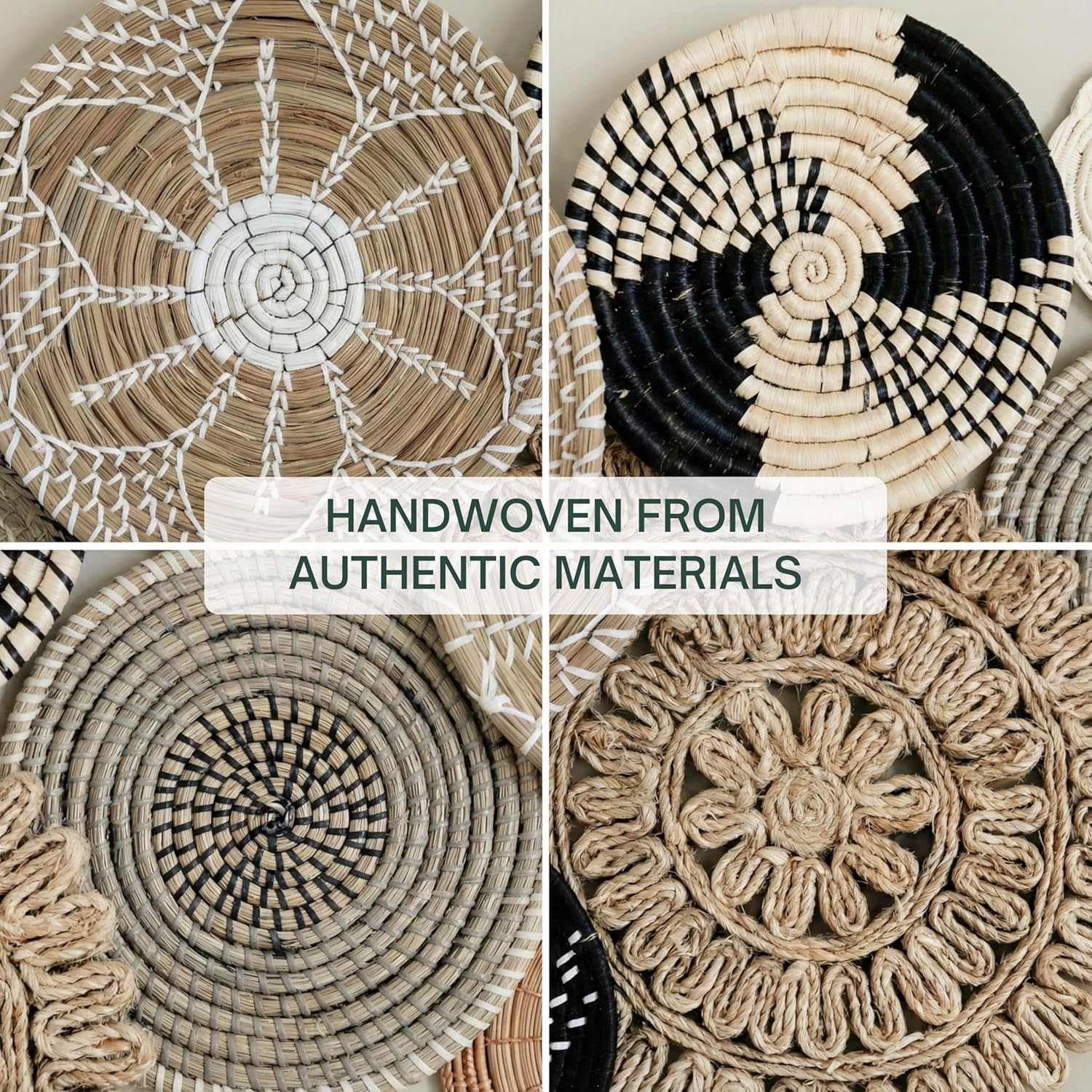 Chicvillage Woven Wall Basket Set 13-Piece, Natural Seagrass Boho Wall Decor, Handmade Gallery Hanging Baskets, Rustic Wicker Fiber Art for Living Room, Bedroom, Entryway, Farmhouse Decor