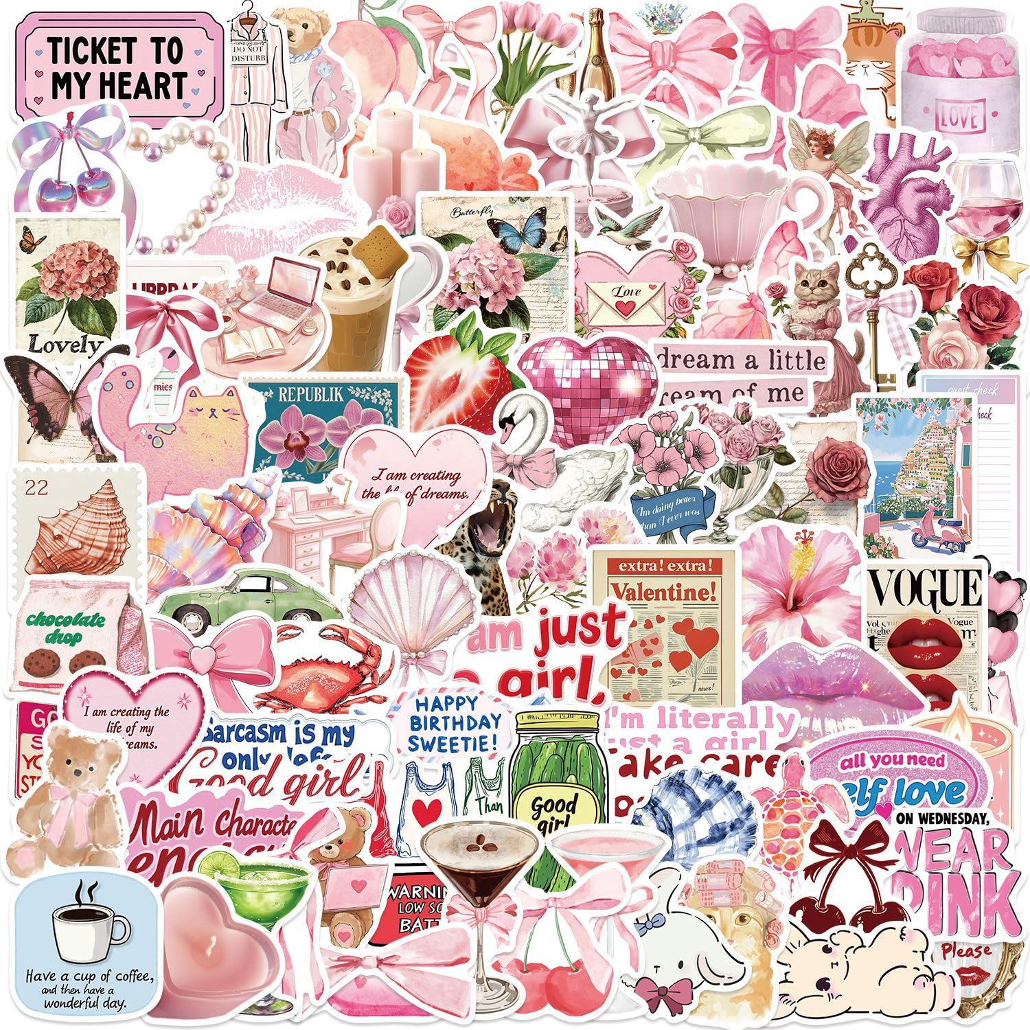 Aesthetics Stickers for Laptop(200 PCS),Gift for Children Teens Adults Girl Boys, Waterproof Stickers for Skateboard,Scrapbook,Bike,Phone,Computer,Luggage Water Bottle Guitar