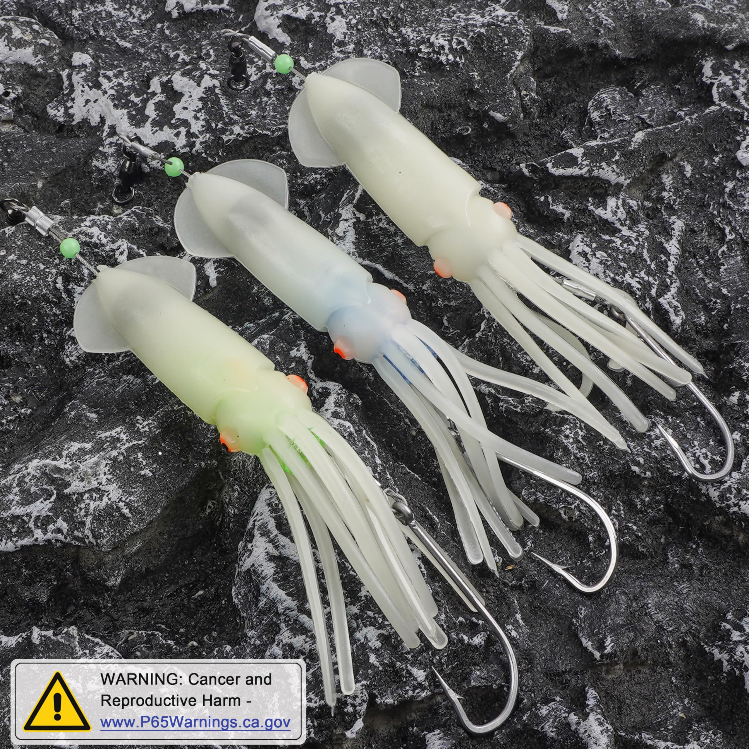 Señuelos de pesca de calamar de agua salada de 8 pulgadas, señuelos LED brillantes con 6/0 ganchos, luces de caída profunda, aparejo de halibut para atún, almizcle, caballa, salmón, surf, pesca en