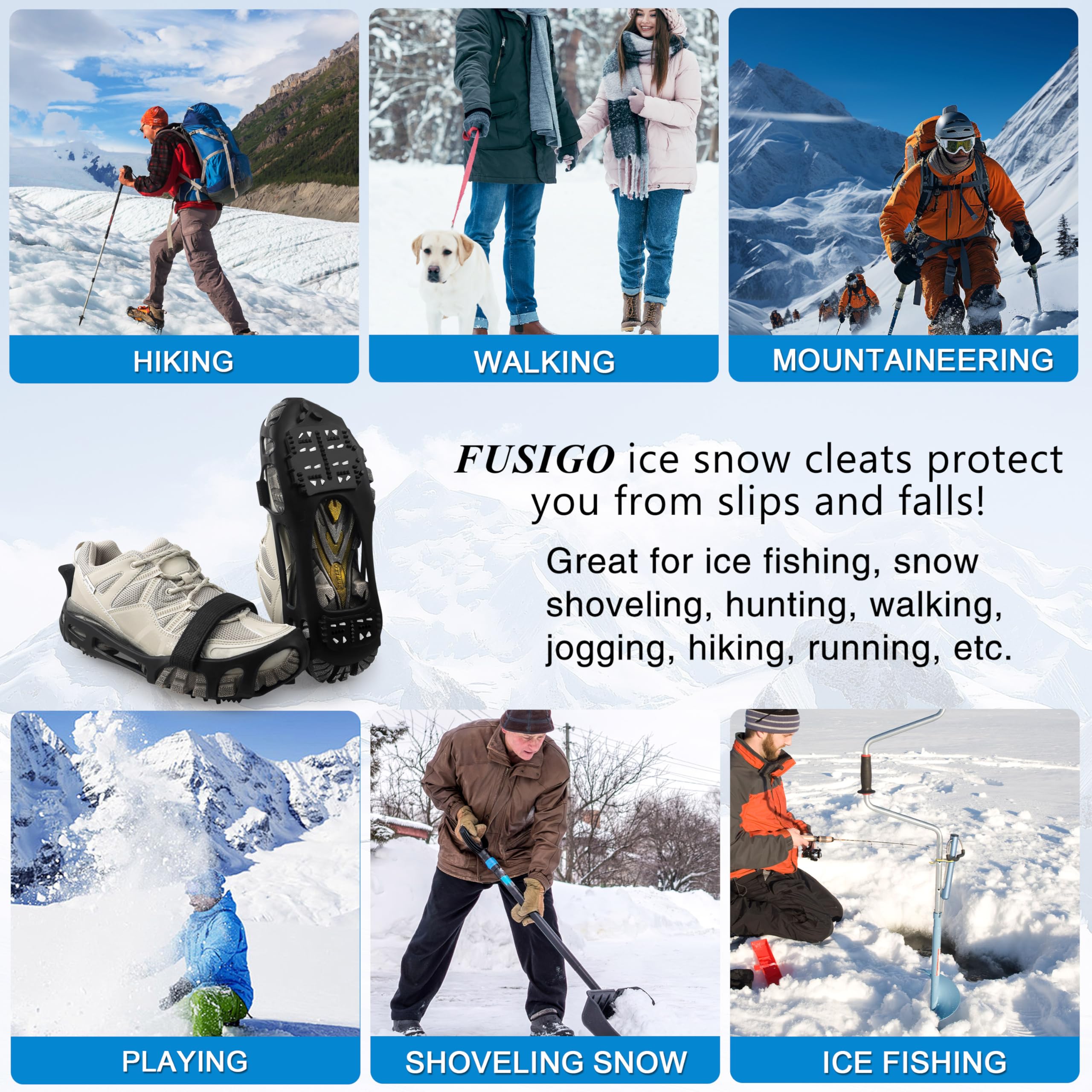 Ice Cleats Snow Traction Cleats Crampons for Walking on Snow and Ice 24 Steel Cleat for Boots Shoes Men Women Kids Anti Slip Stretch Footwear for Hiking Jogging
