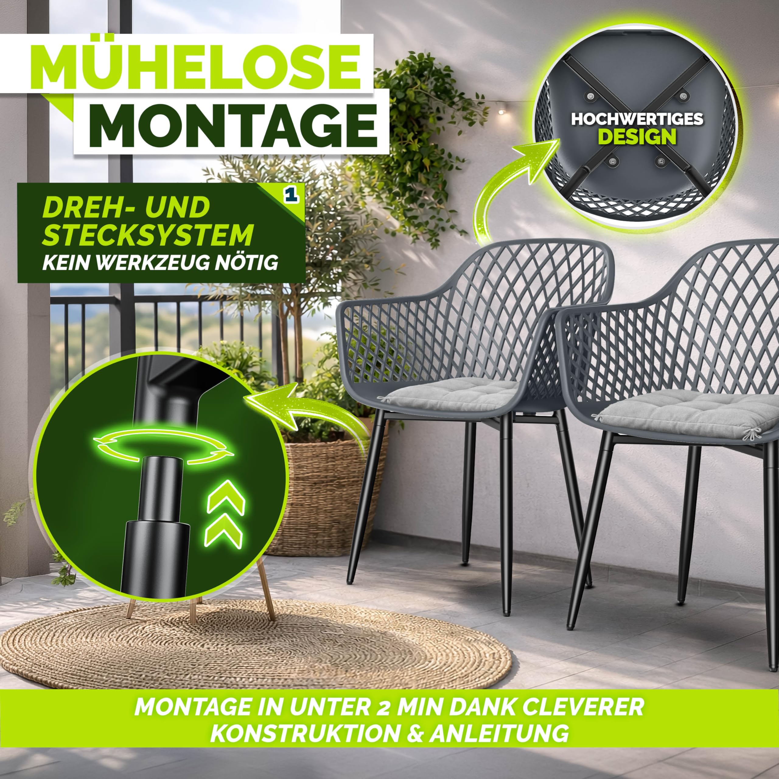 tillvex Garden Chairs Set of 2 Weatherproof with Armrests Outdoor Chairs Maximum Load 120 kg Garden Chairs UV-Resistant Patio Chair Garden Furniture Patio Balcony Outdoor Garden - 4