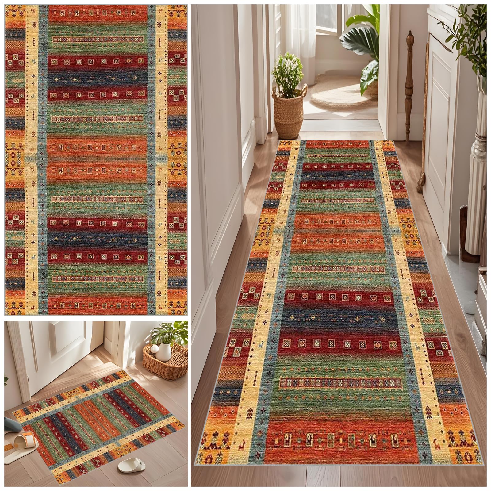 Qemgrste Hallway Runner Rug Non-Slip Kitchen Rugs Long Hallway Runner Carpet Runners Washable Entrance Carpet Kitchen Runner Absorbent Area Rugs for Entryway Kitchen Laundry Room Bathroom 80 x 120 cm