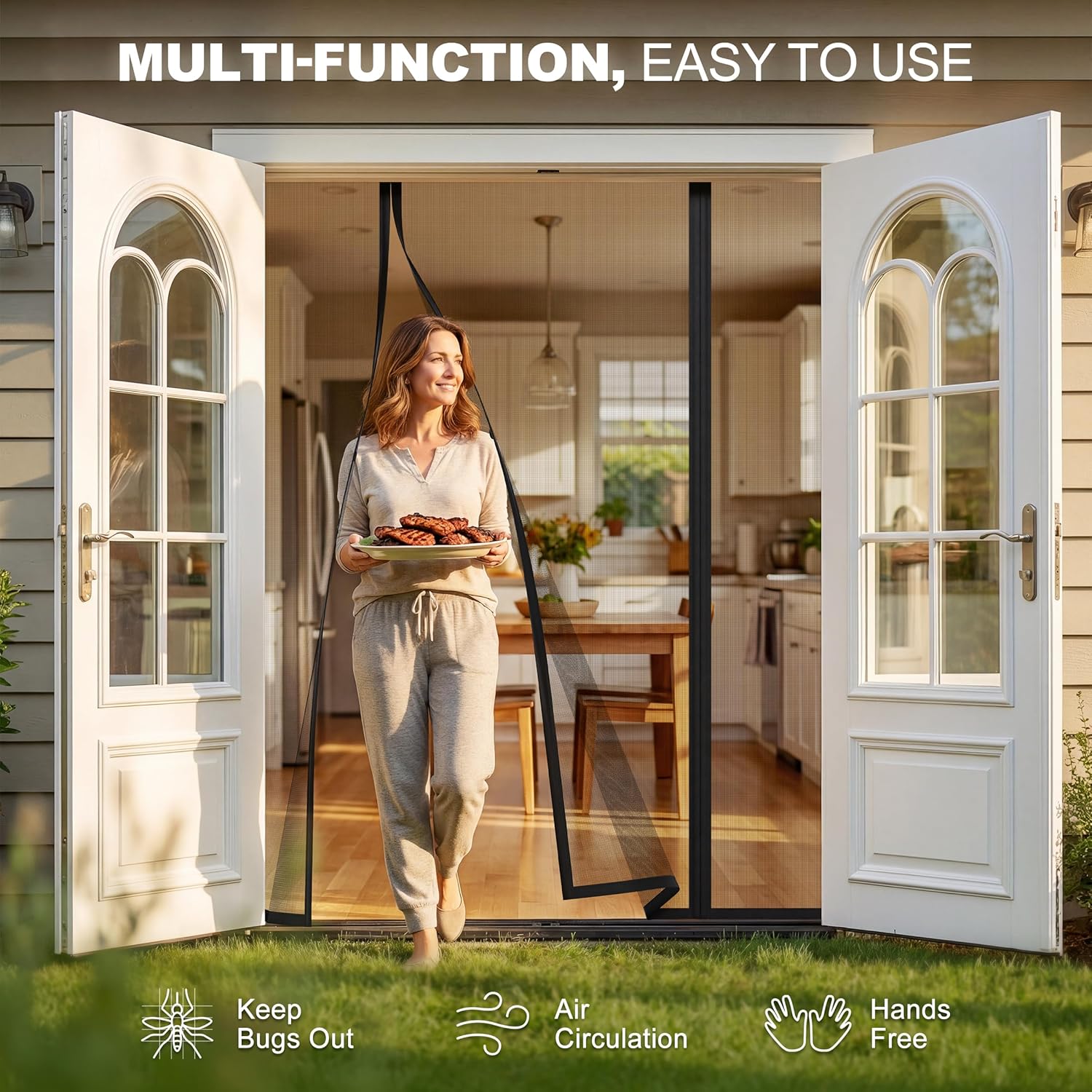 Magnetic Screen Door, Fits Door Size 72" X 96", Door Mesh with Magnetic Closure and Super Strong Magnets, Heavy Duty Double Opening for Sliding Patio and French Doors