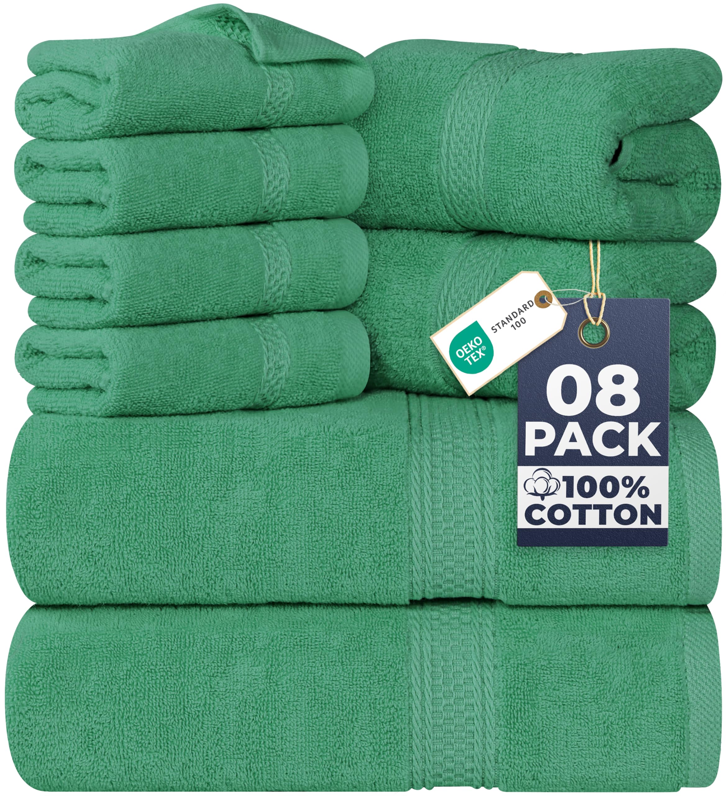 Utopia Towels 8 Piece Towel Set - 2 Bath Towels, 2 Hand Towels and 4 Washcloths Cotton Hotel Quality Super Soft and Highly Absorbent (Hunter Green)