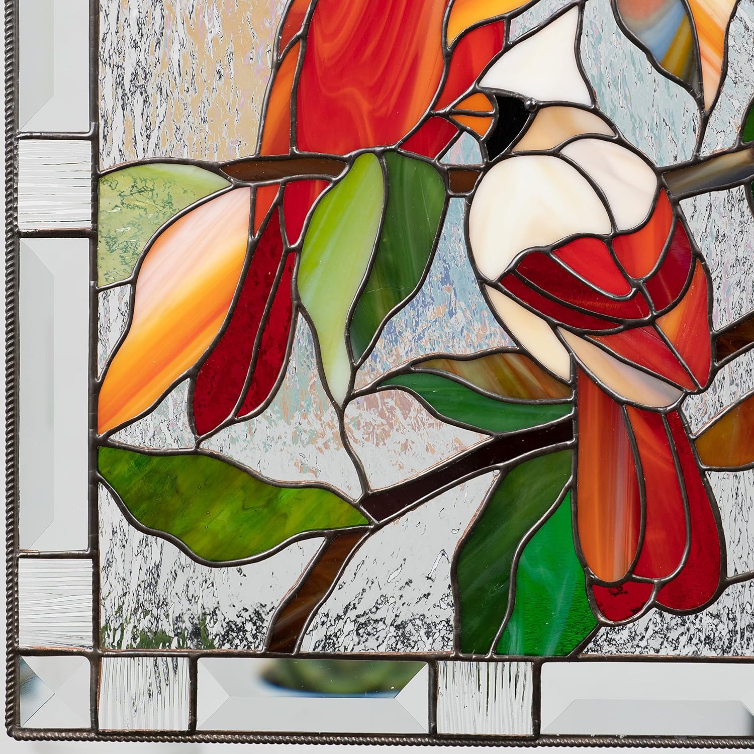 Red Cardinals Bird Stained Glass Window Hanging Panel Tiffany Glass Art Handicrafts for Home Decor Genuine Living Room Design Idea (Couple M+F)