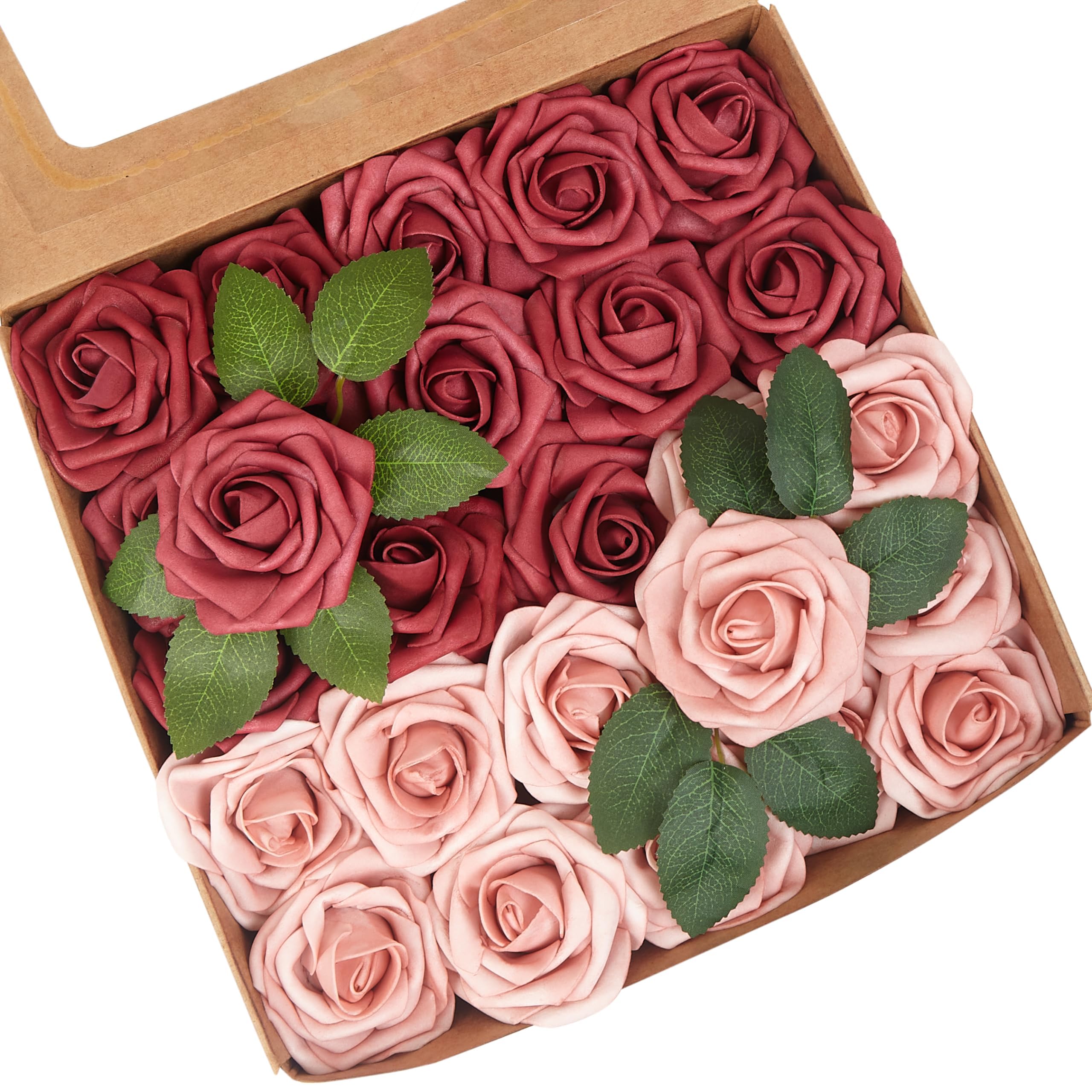 Artificial Flowers, 25pcs Hot Pink and Blush Artificial Rose for Bouquets
