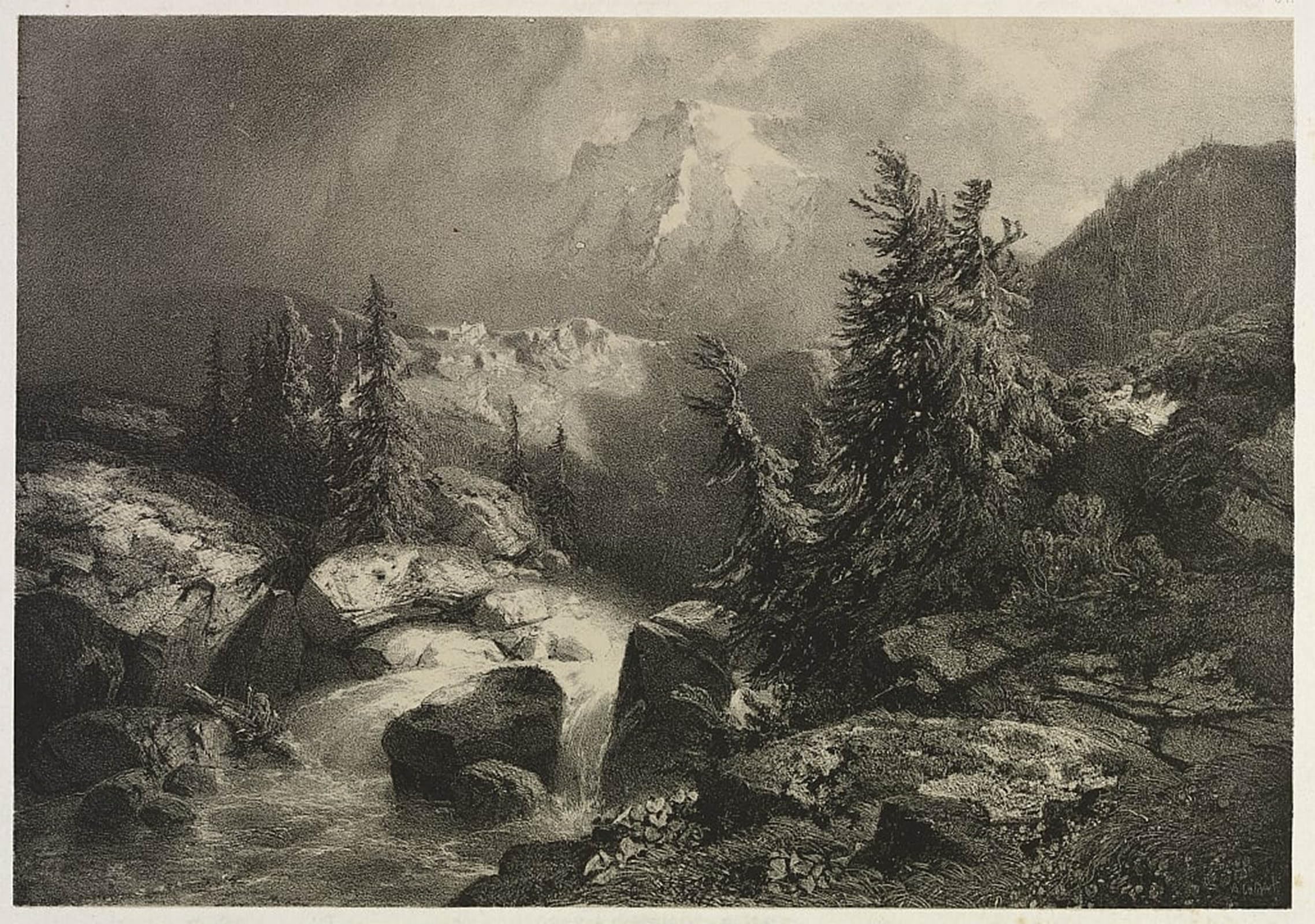 ARTXLXXBN Famous Prints Artwork Pictures Poster Painting Art Storm in the Alps by Alexandre Calame Artwork Landscape Pictures for Home Decor 60x90cm