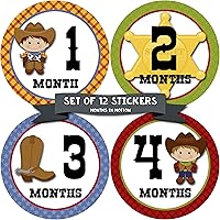 Vista 1 de Calcomanías mensuales para bebé, calcomanías de hitos mensuales, calcomanías del mes del bebé para niño, vaquero occidental, estilo 340