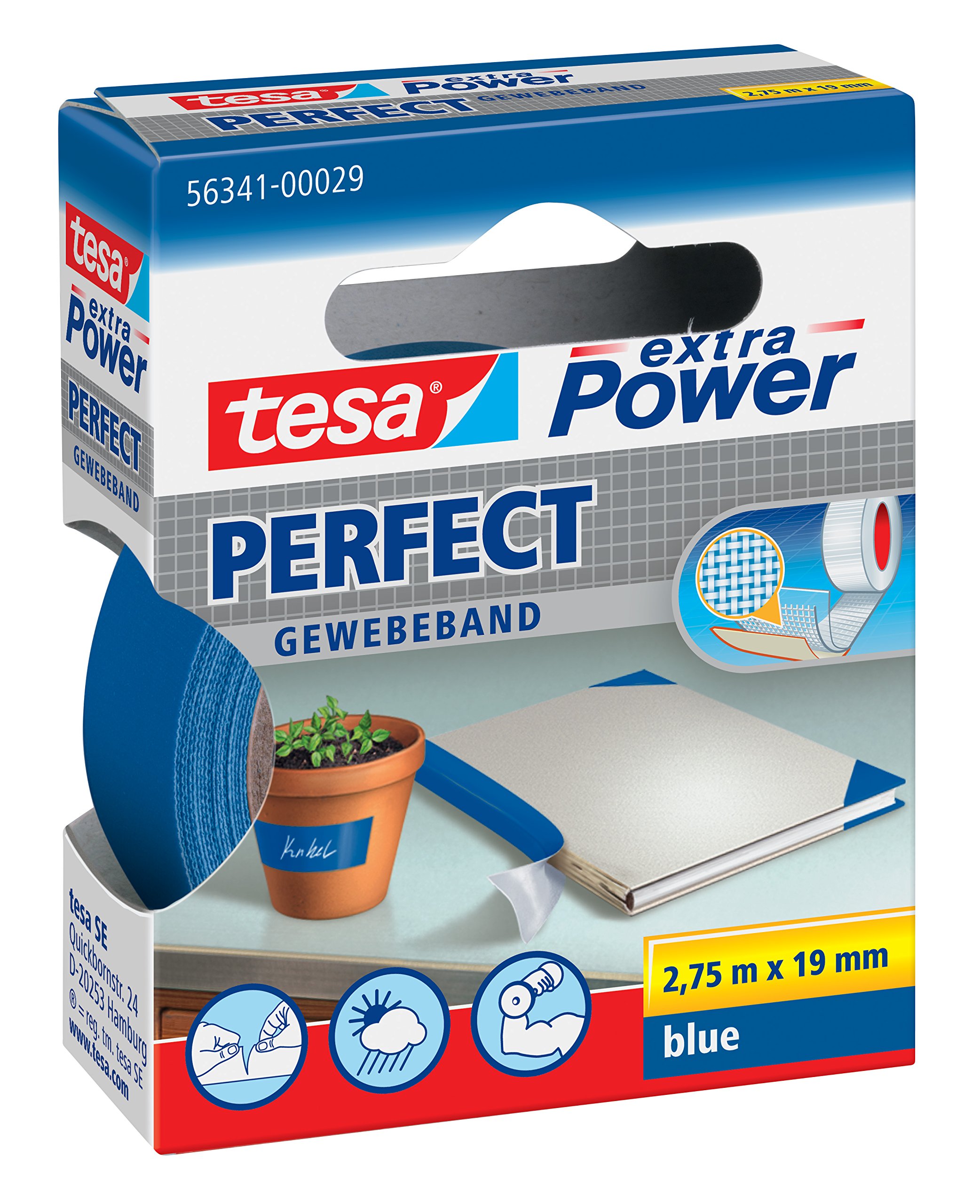 tesa extra Power Gewebeband (19mm, Blau)