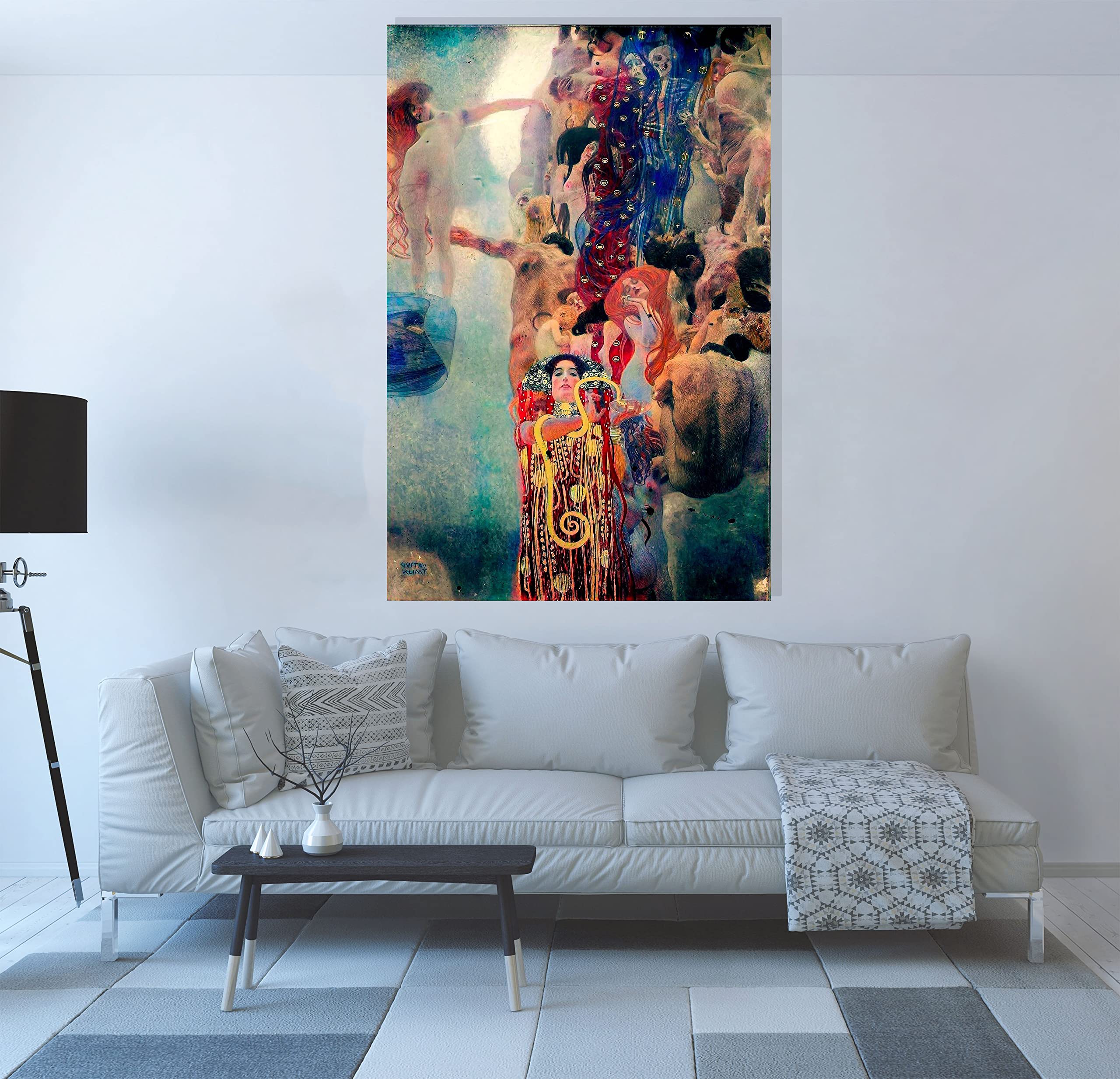 Gustav Klimt Leinwanddruck, Motiv: Medizin von Gustav Klimt, Wandkunst, Hängedekoration, Ölgemälde, Reproduktion, gerahmte Bilder, 76 x 101 cm