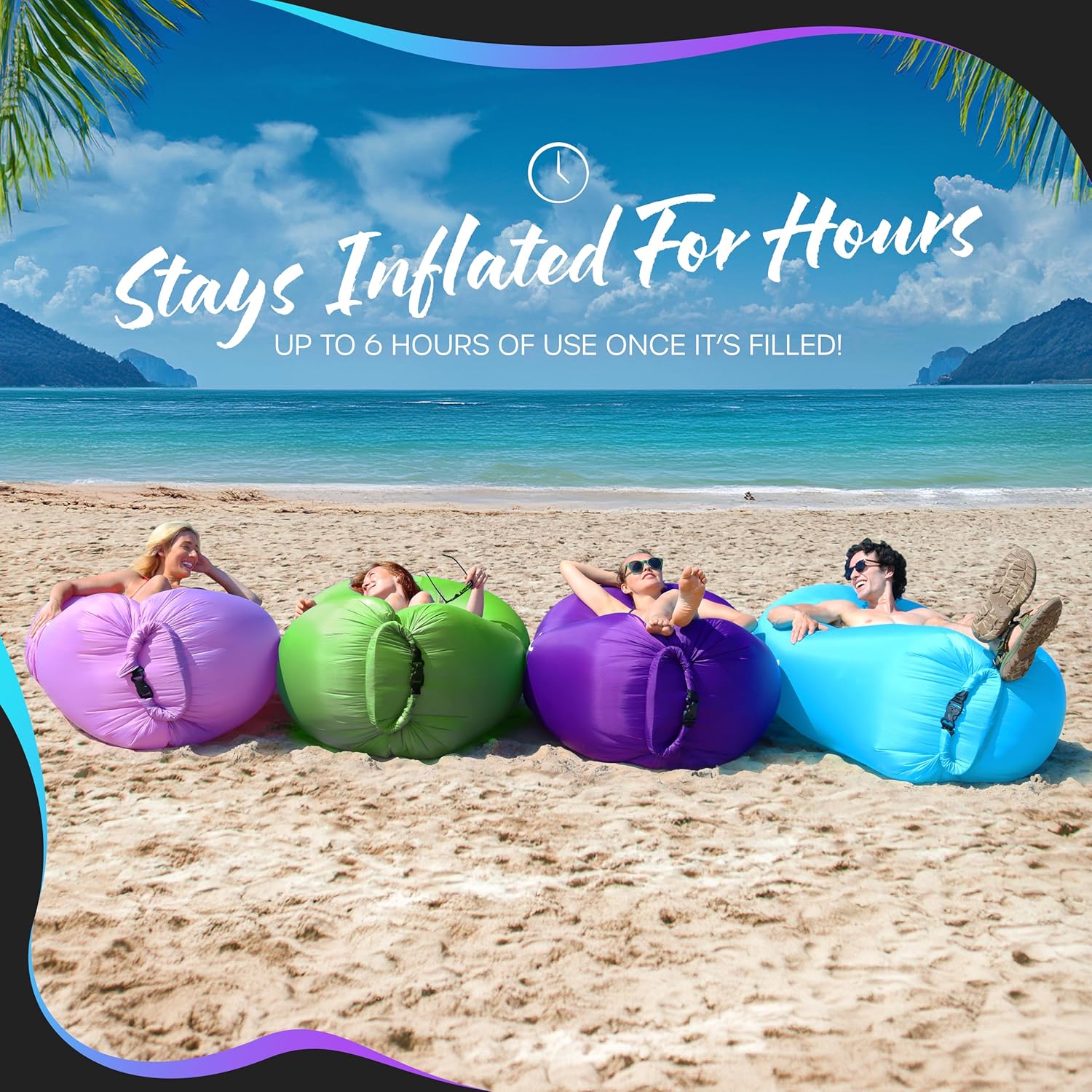 Nevlers Blue & Green Inflatable Couch 2 Pack | 210T Polyester Blow Up Couch | No-Pump Inflatable Chair Set | Sofa Bed Chair w/ 450 lbs. Capacity, Pockets & Carry Bags for Use as Portable Hammock