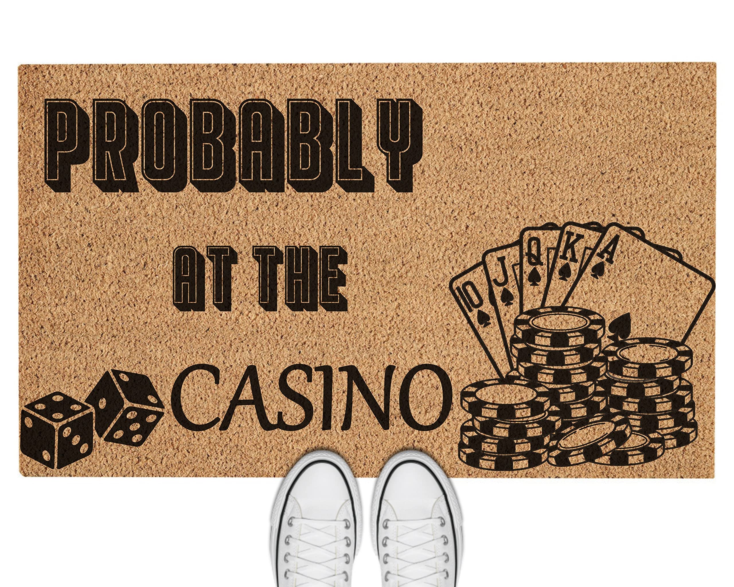 bnil Funny Casino Doormat | 16x24 Inch Flannel Welcome Mat | Black | Water Resistant | Machine Washable