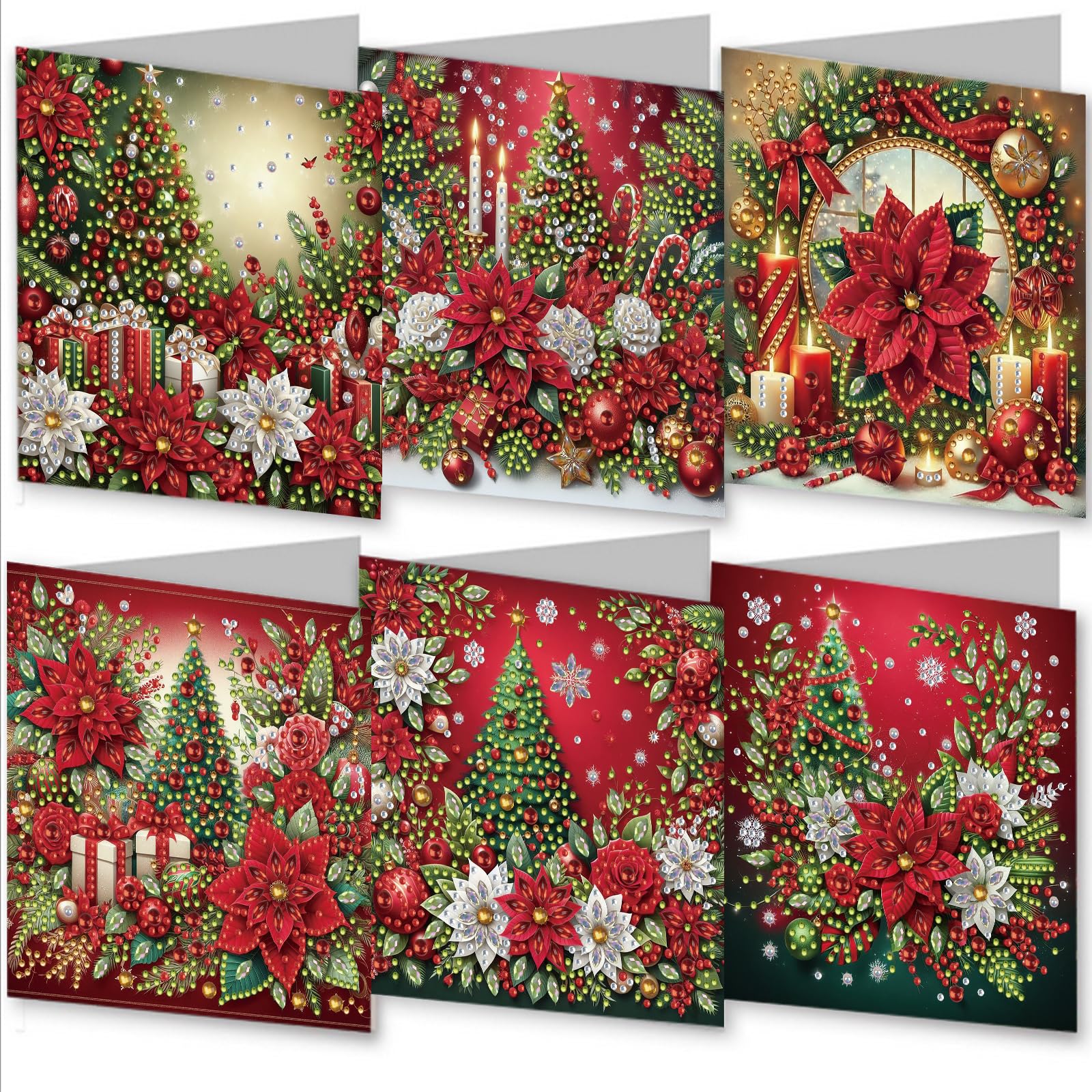 Gofission 6 Pack Diamond Painting Christmas Greeting Cards Kits 5.9 x11.81 inch, DIY 5D Diamond Art Special Shaped Drill Crystal Postcards for Family Friends Handmade Gift (Red)