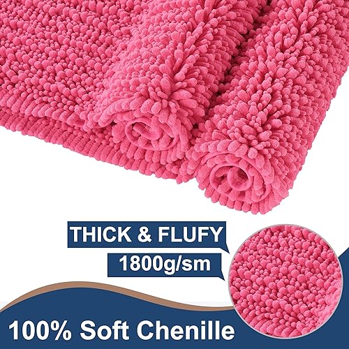 Miniatura 4 de FLOLEOPA Juego de alfombras de baño de felpilla de lujo, color rosa intenso, extrasuaves y absorbentes, antideslizantes, se pueden lavar a máquina y