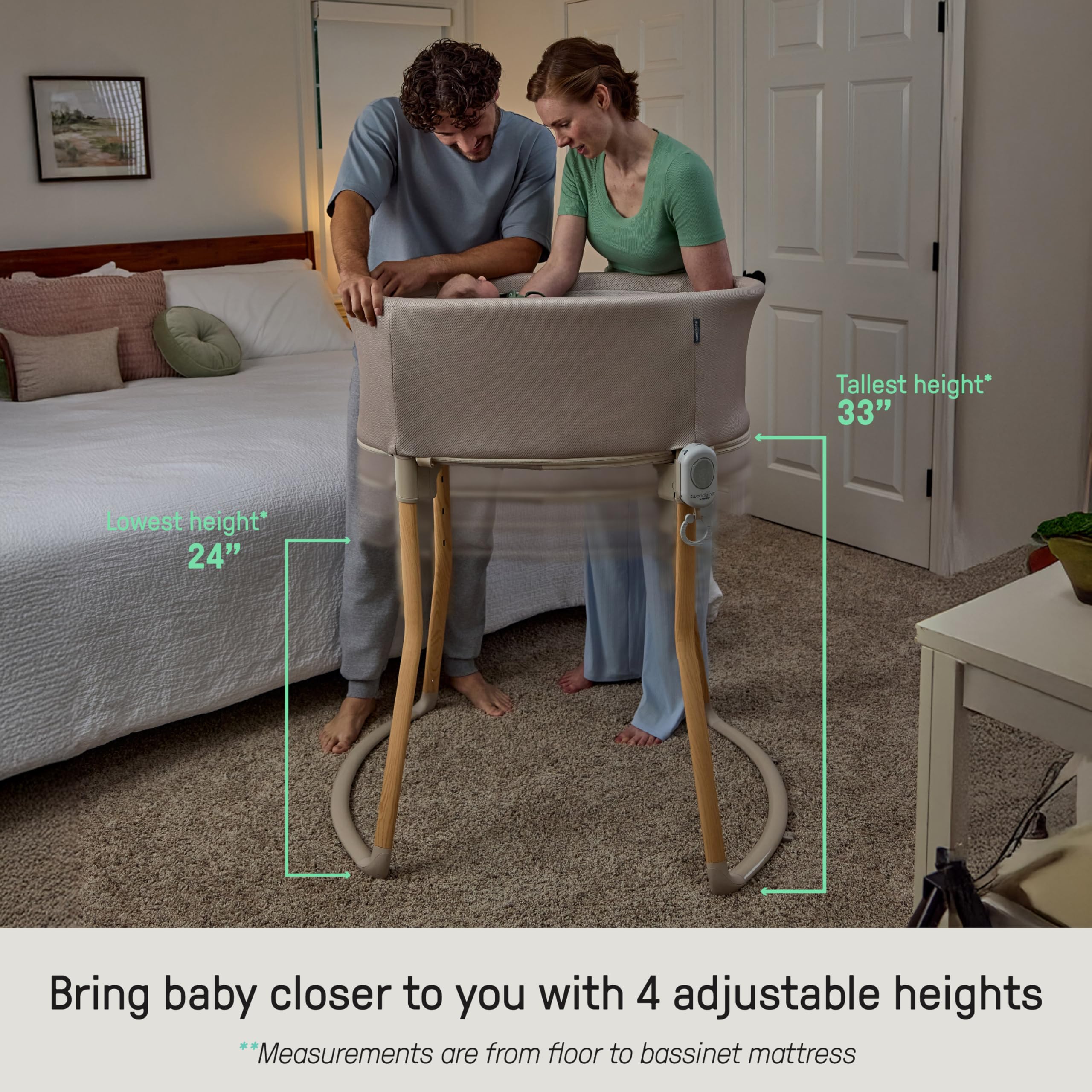 Ingenuity Right Height Verstellbarer Stubenwagen mit beruhigenden Klängen und Lichtern – 4 Höhenpositionen, für nach dem Kaiserschnitt geeignet, Netzseiten, tragbares Design