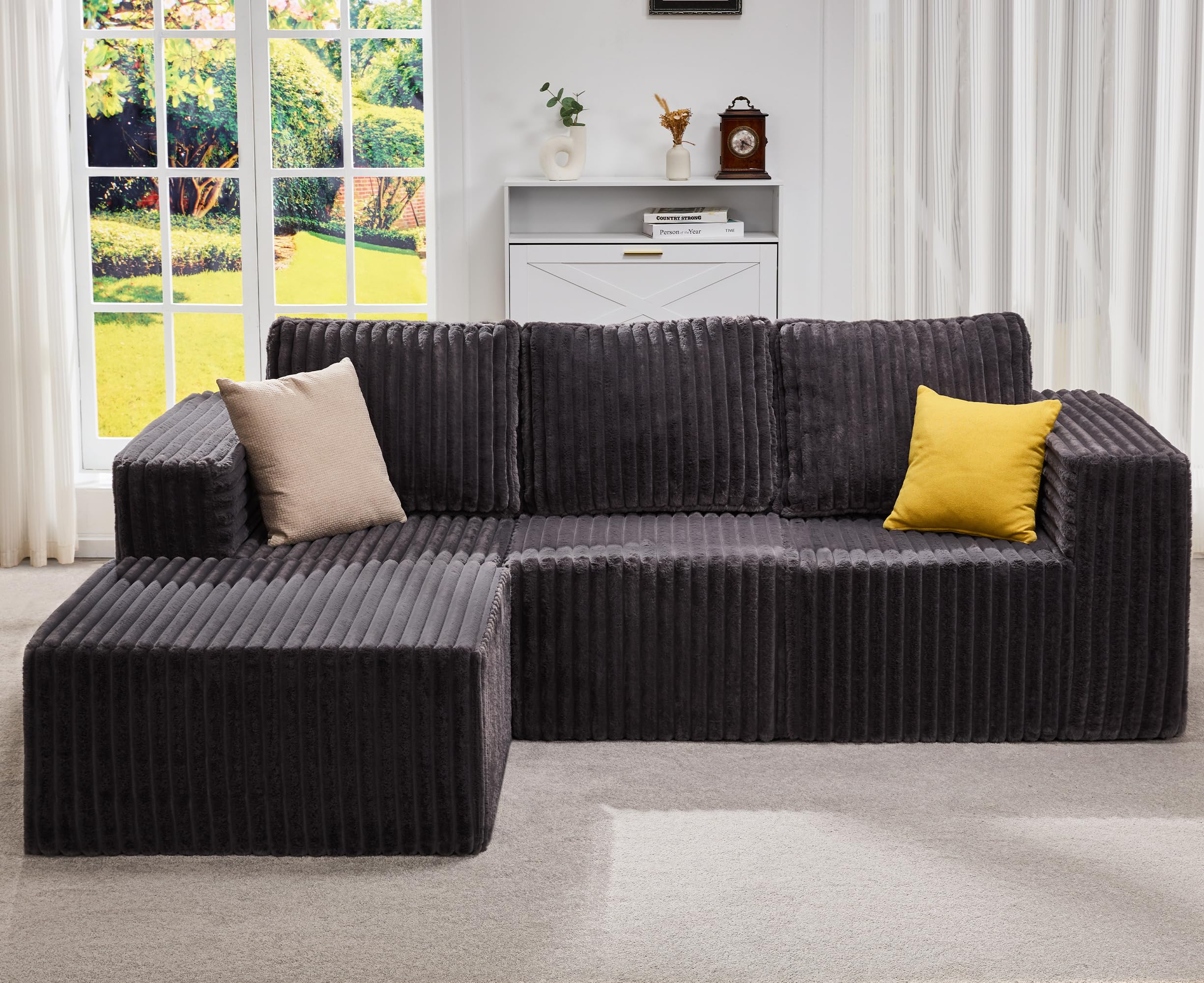 Hobestluk Modular Sectional Sofa Memory Foam Couch Oversized Sectional Sofa 3-Seater with Chaise Cloud Couch with Removable Cover L Shape Sofa for