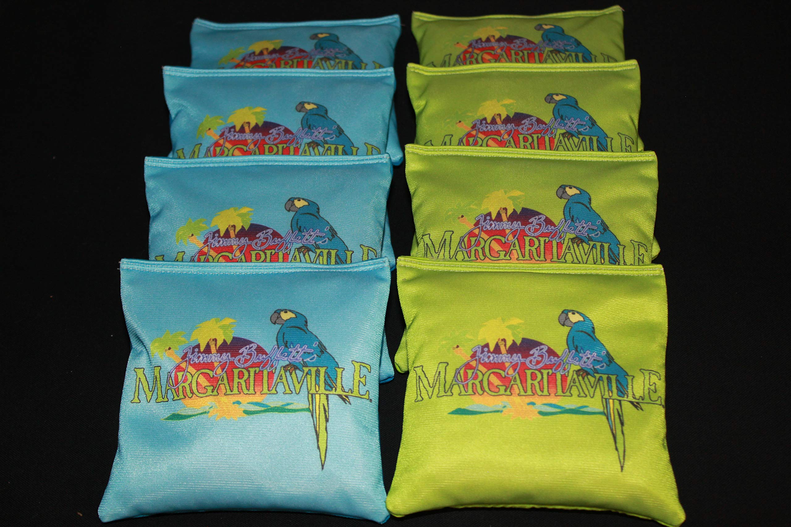 BackYardGamesUSA Paradise Tropical Parrots - All Weather Cornhole Bags - Teal Blue & Lime Green Set of 8 Regulation Cornhole Toss Bean Bags (All Weather Resin Filled)