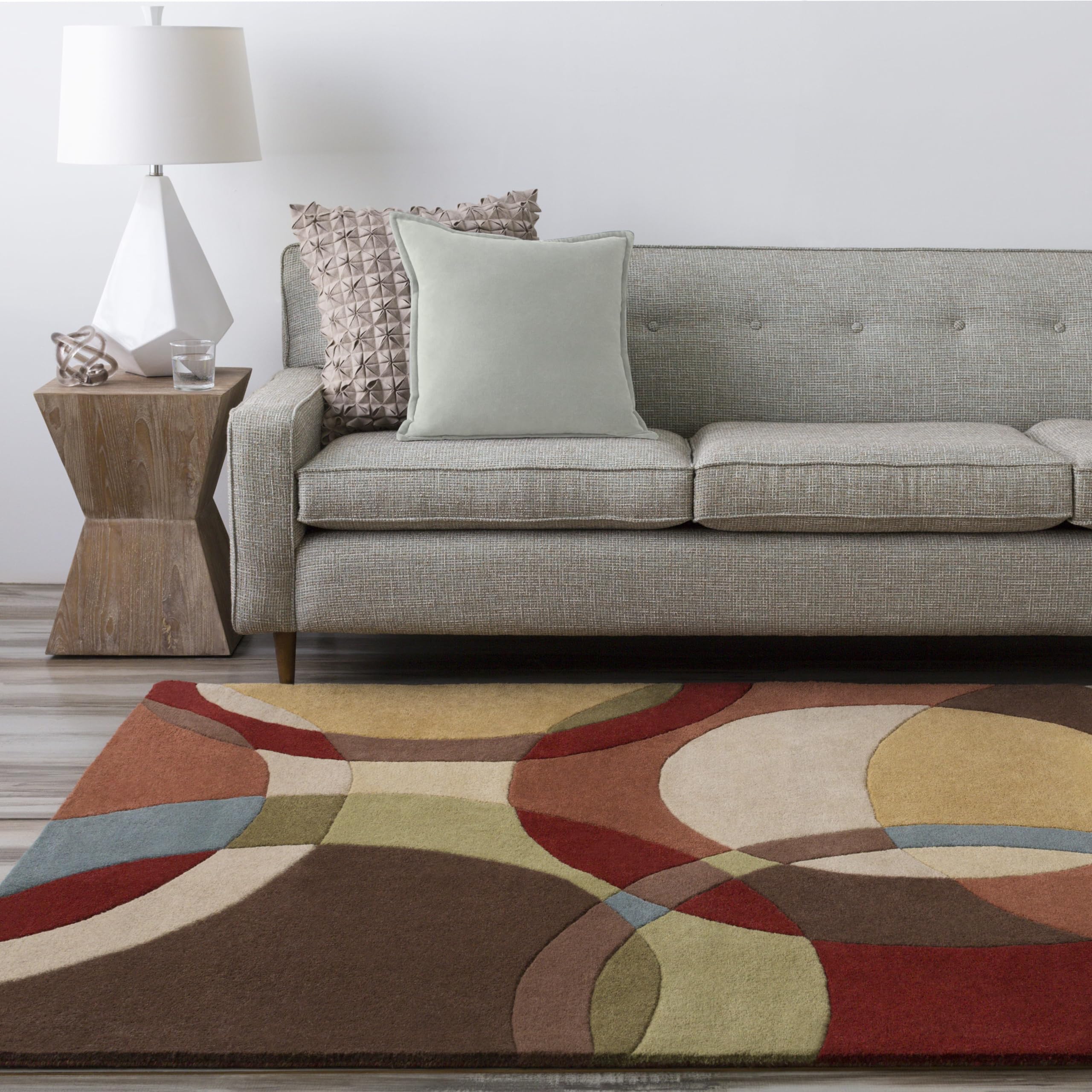 Mark Day Wool Rugs 8x11 Besancon Modern Tan Area Rug Brown Red Carpet for Living Room Bedroom or