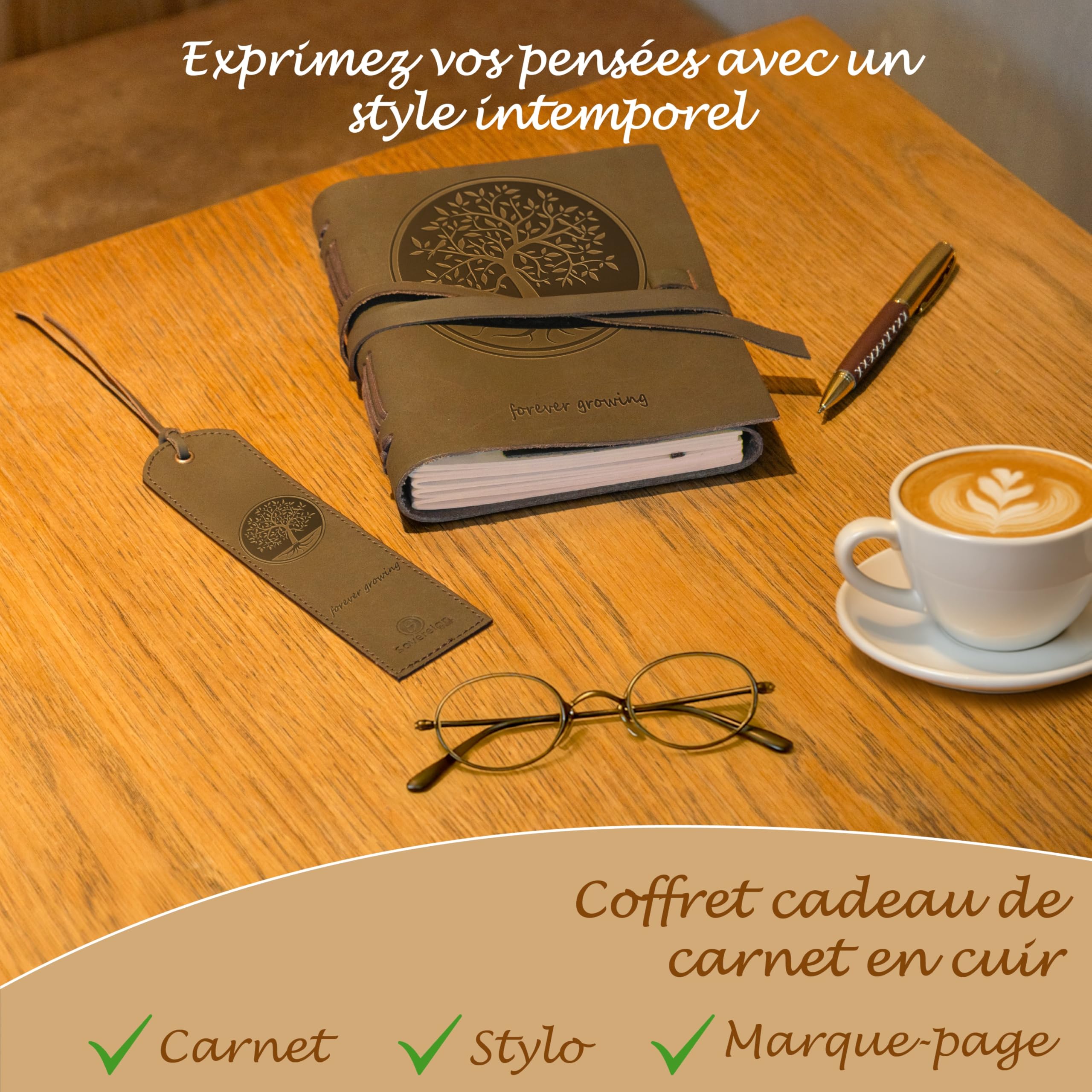 Coffret journal cuir Sovereign-Gear Arbre de vie – Carnet fait main avec stylo et marque-page | Journal vintage homme/femme | Livré dans coffret cadeau estampé élégant.