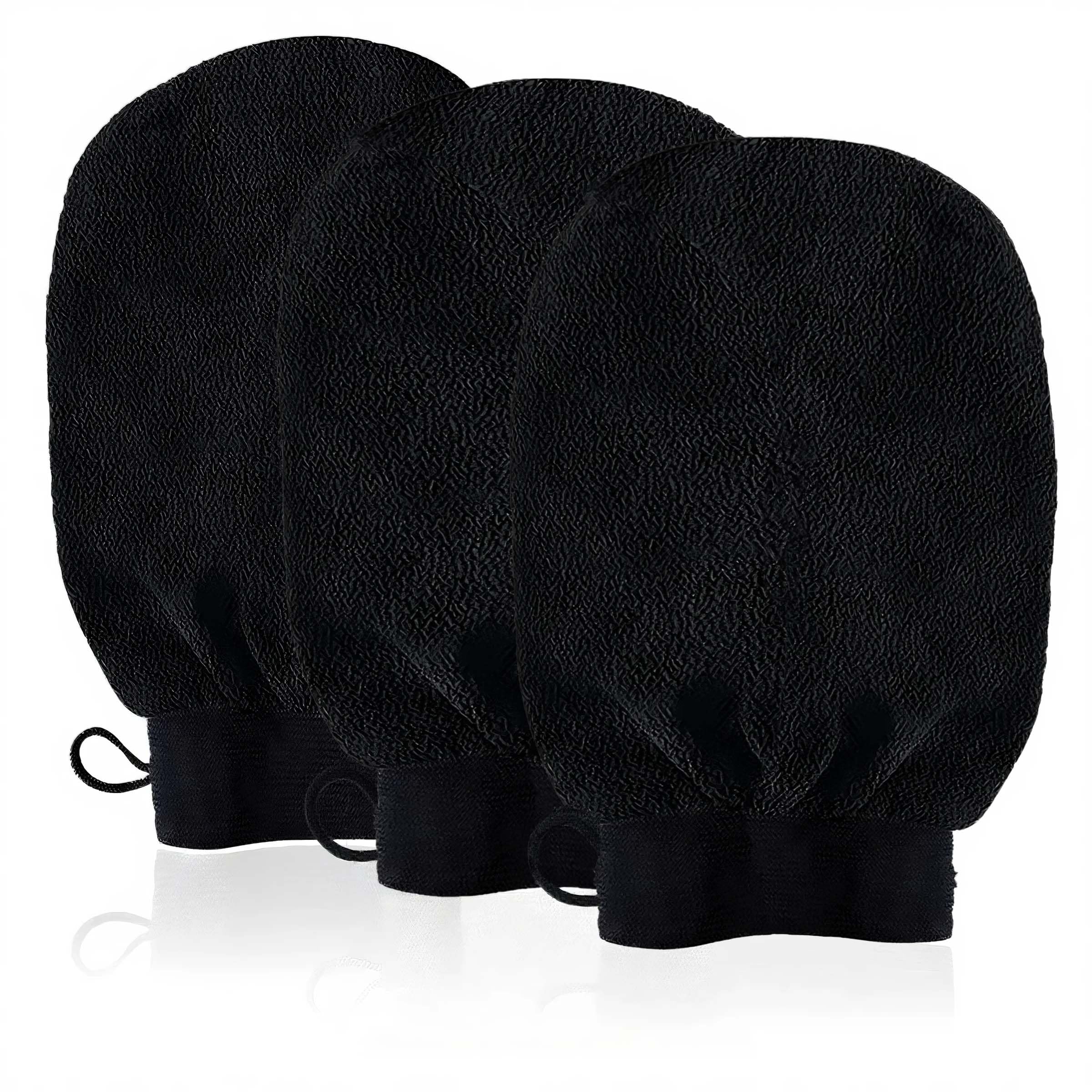 URAQT Peelinghandschuh, 3 Stück Exfoliating Gloves, Peelinghandschuh Körper, Hamam handschuh für Körper und Gesich (Schwarz)
