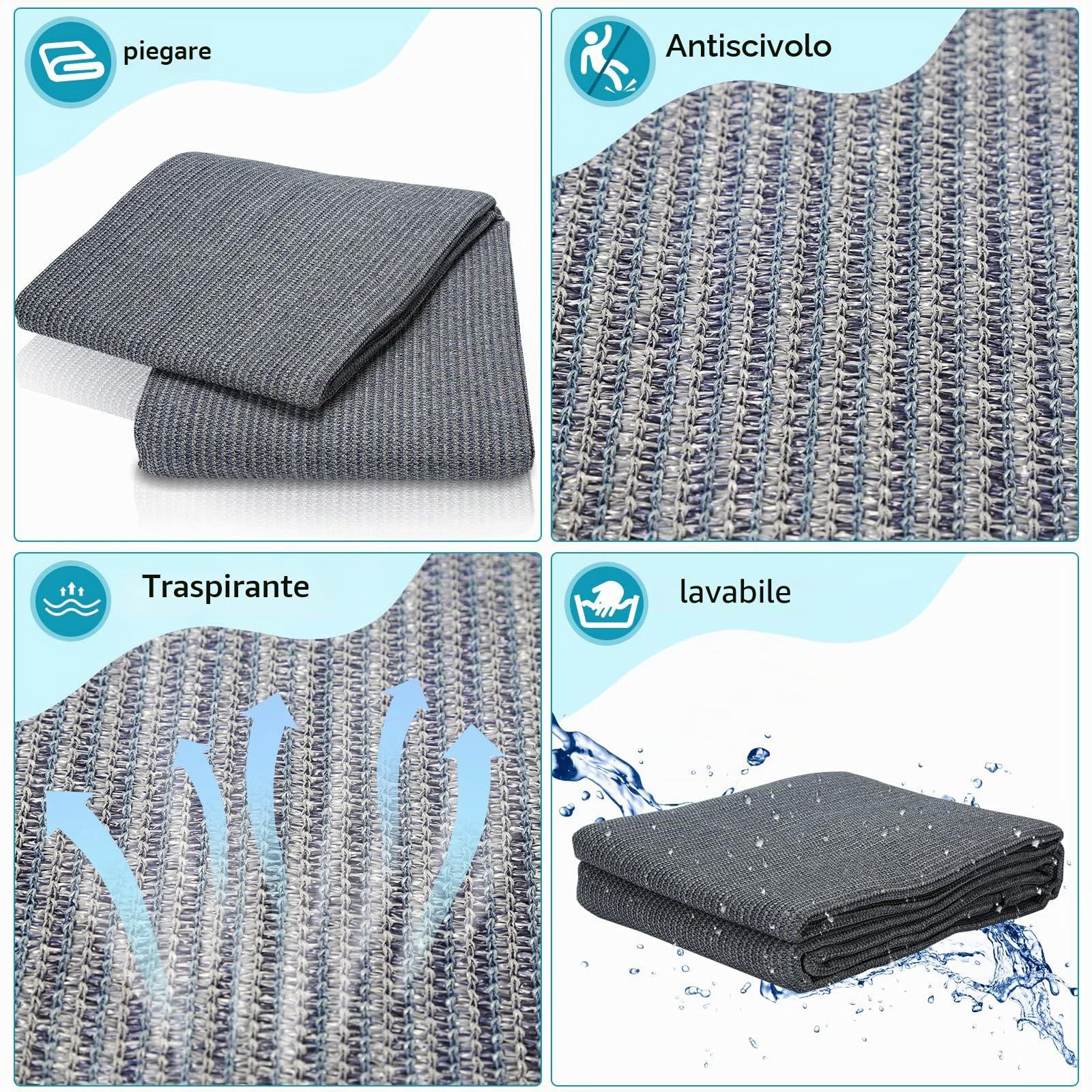 Tappeto per Tenda, da Campeggio, Traspirante, Antiscivolo, Lavabile, con 12 Fori, 13 picchetti e Borsa per Il Trasporto, Diverse Misure