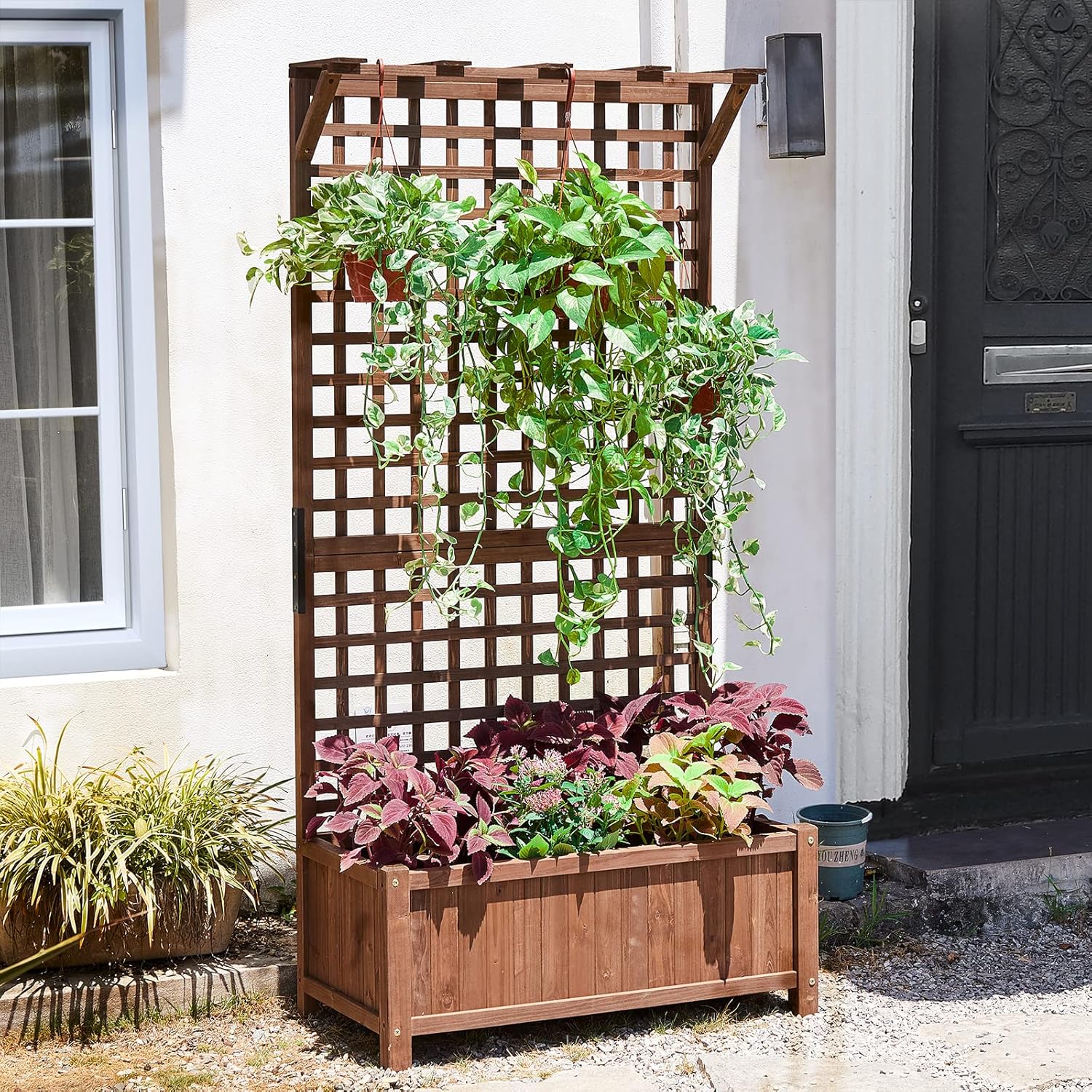 Buy Amerlife Wood Planter with Trellis Raised Bed with Trellis 36 Inch