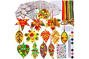 Winlyn 36 Sets Hanging Fall Leaves Wooden Ornaments Craft Kits For Kids...