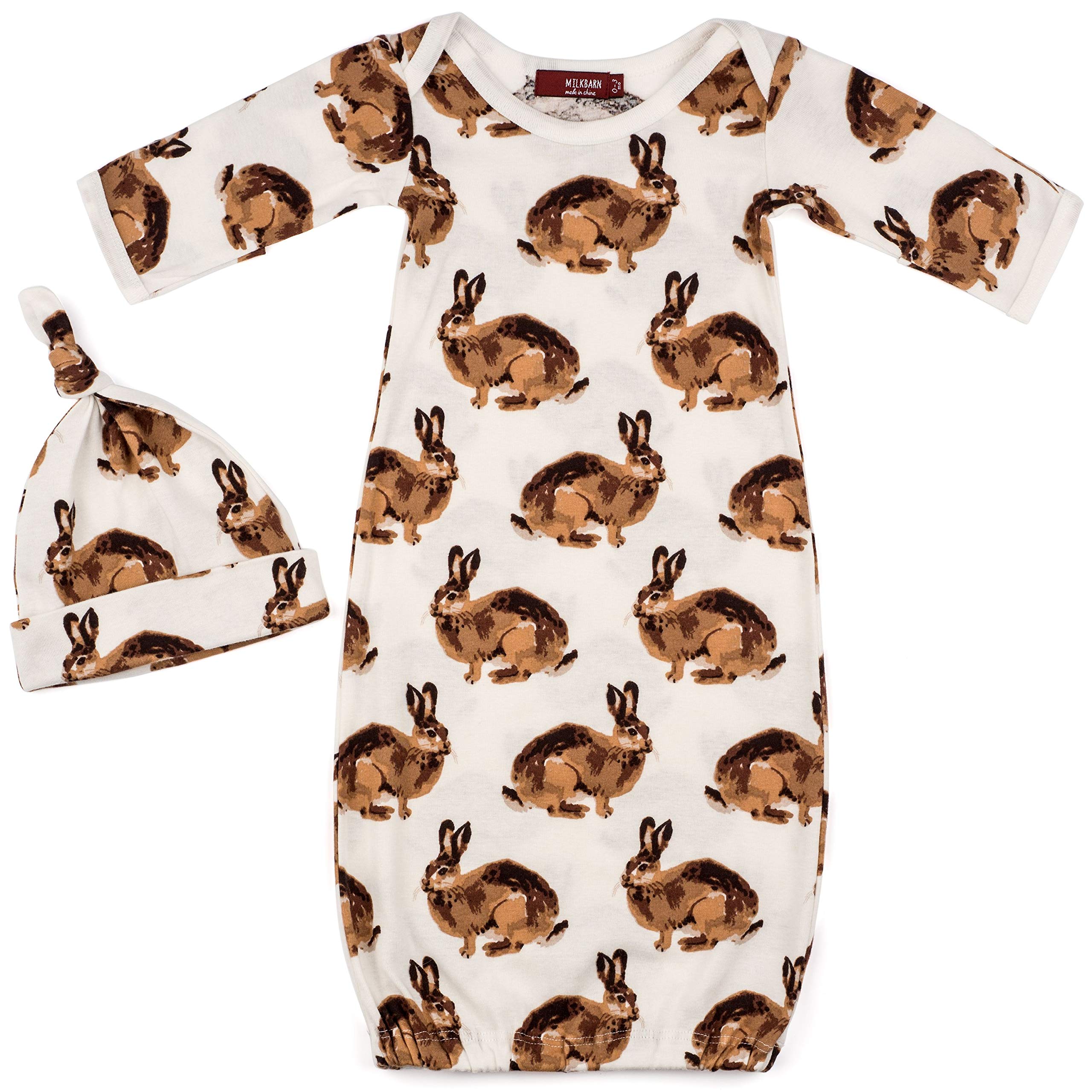 Organic Cotton Gown and Hat Set Bunny 0-3 Months ... Beige