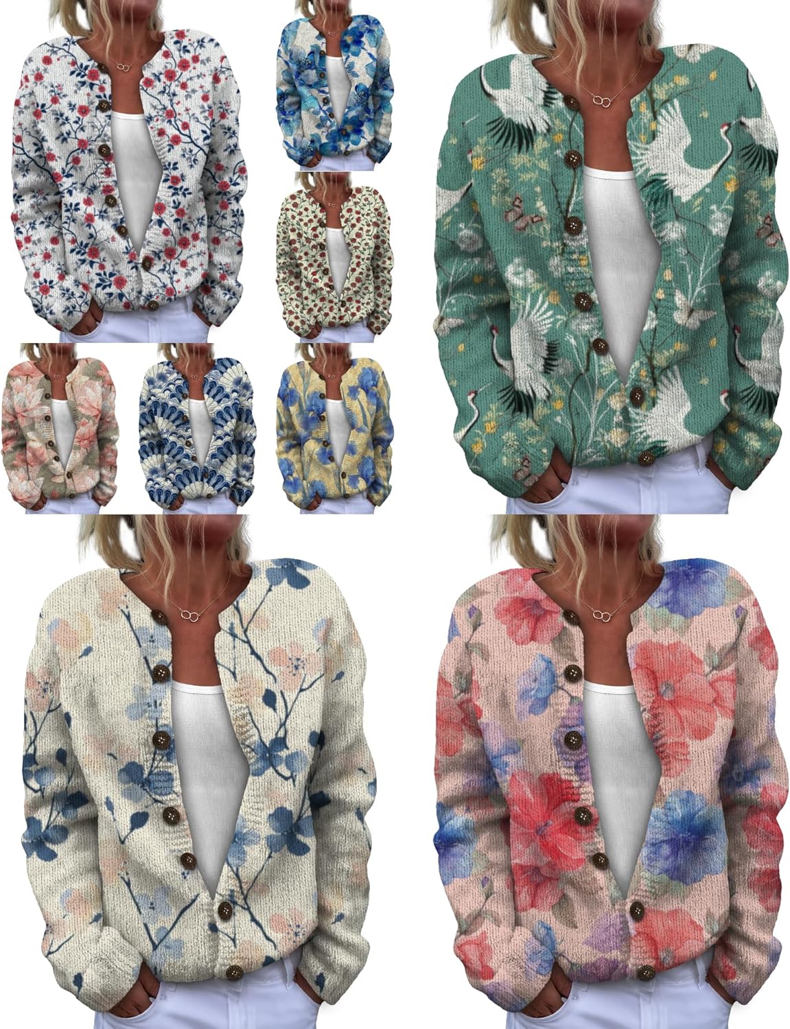 MARSVOVO Classic Button Down Sweaters for Women Loose Long Sleeve Lightweight Trendy Sweater Open Front Fall Cardigan