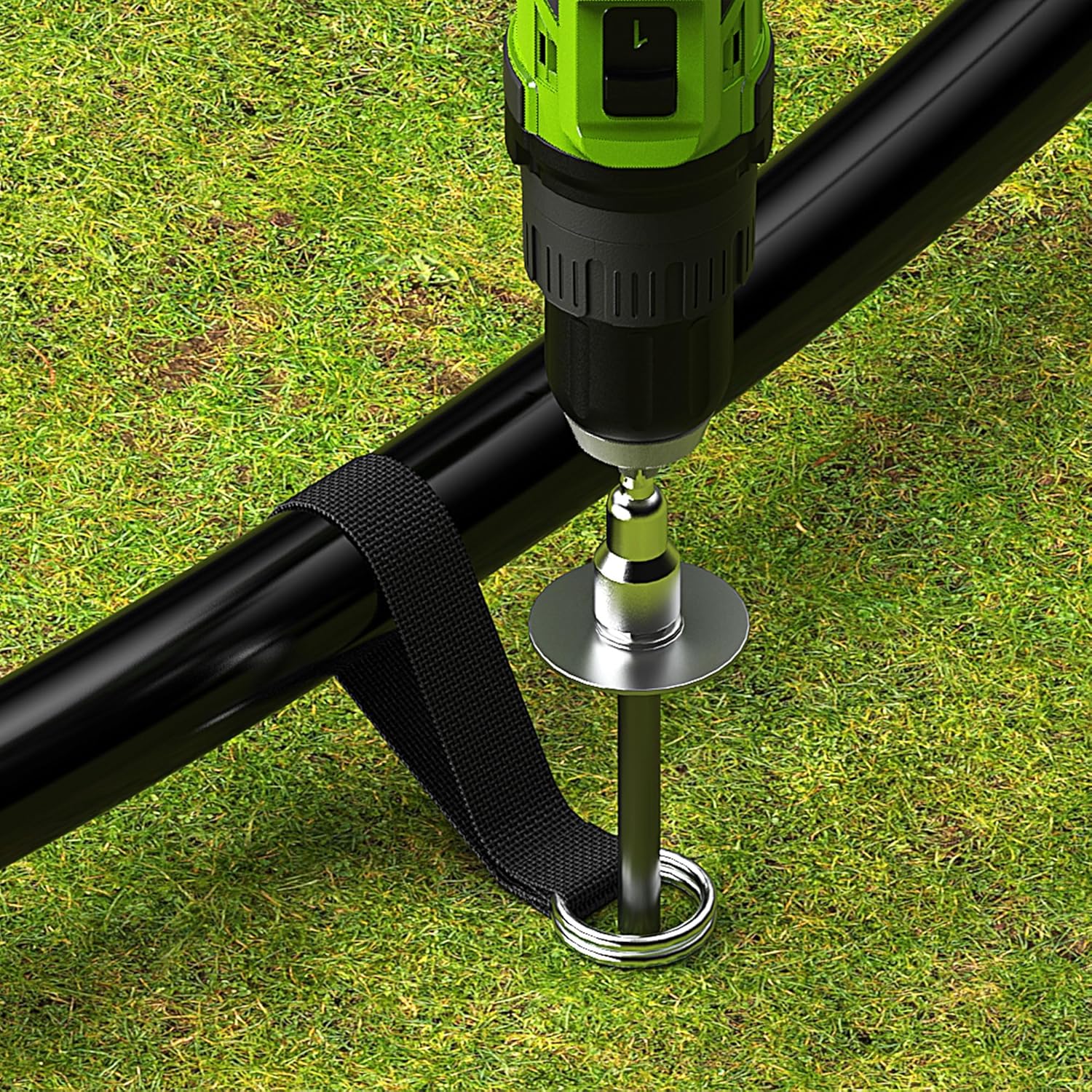 Loop fastener wrapped around a trampoline leg