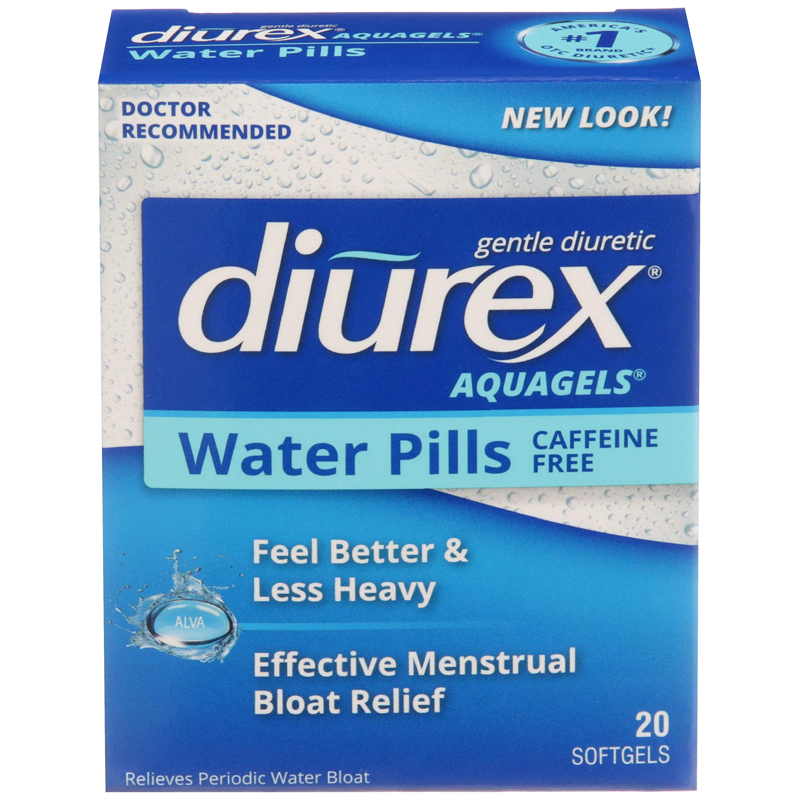 Diurex Aquagels - Caffeine Free Diuretic - Immediate Release - Relieve Water Bloat - 20 Count