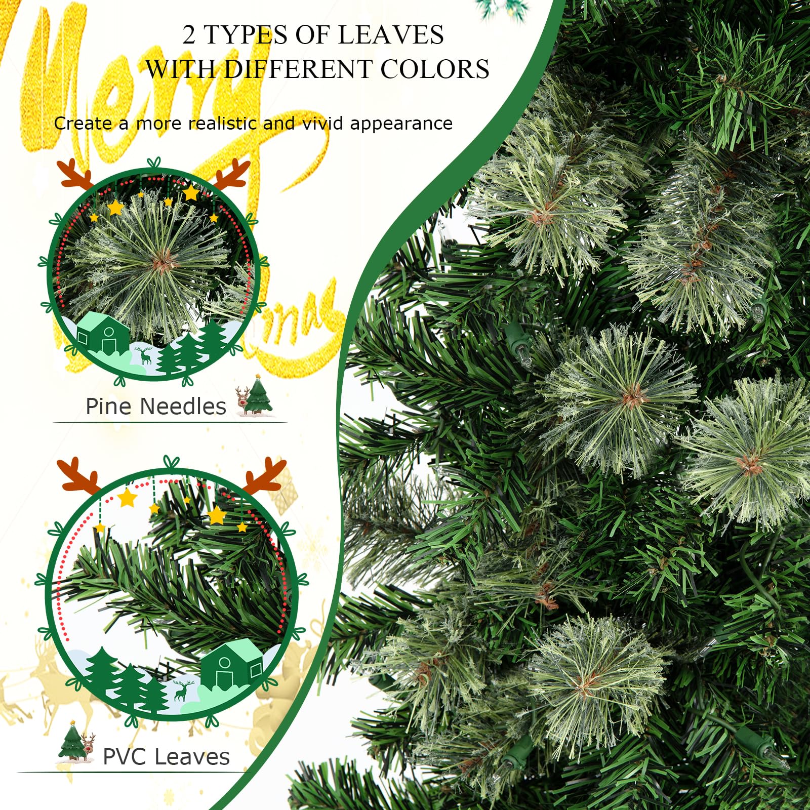 LIFEZEAL Demi - Arbre de Noël Artificiel Slim 210 cm, Arbre Mural Semi-Lumineux avec 403 Branches de Pin, Réaliste,Christmas Tree