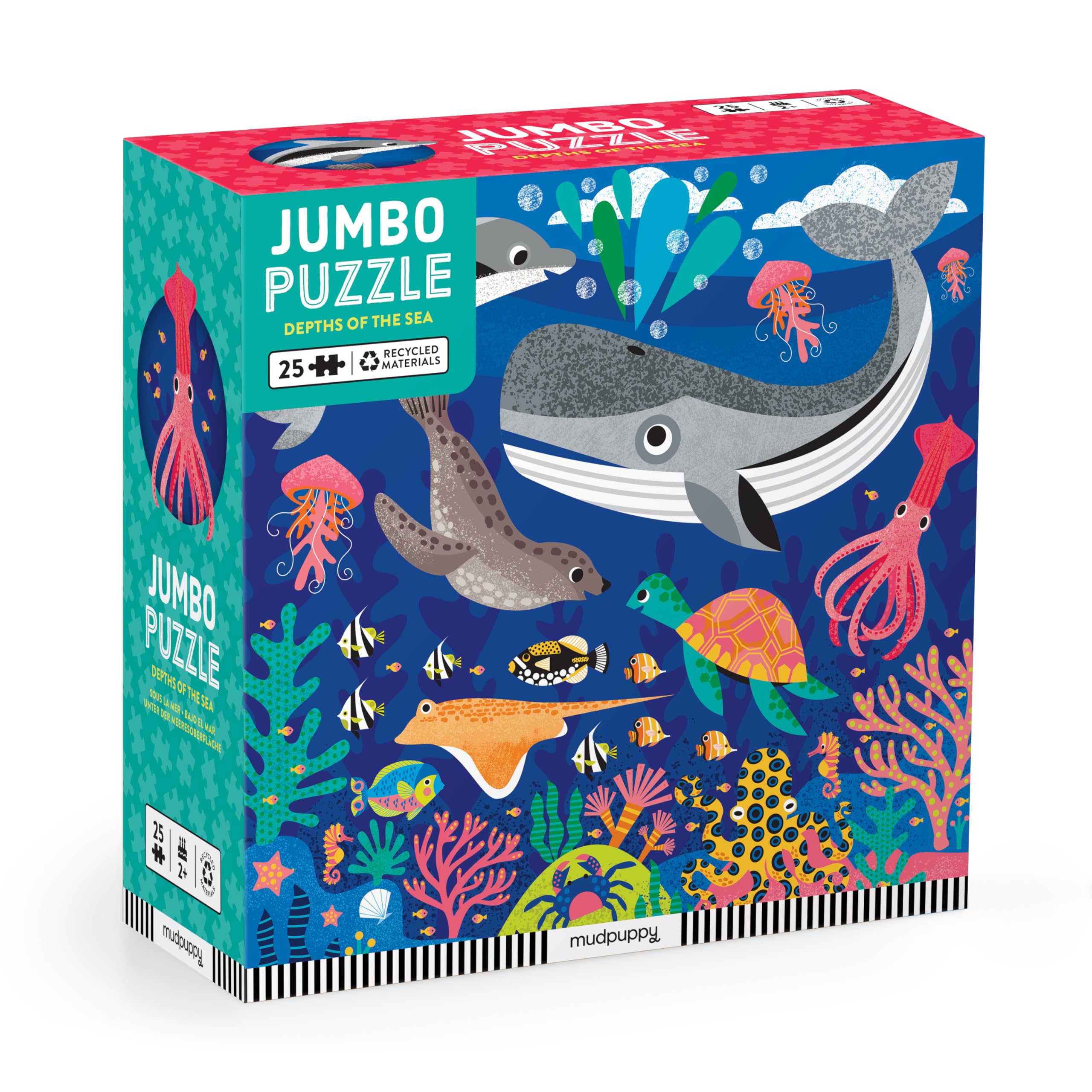 Mudpuppy Depths of The Sea - Jumbo 25 Piece Jigsaw Floor Puzzle Featuring Whales, Dolphins, and More!, Flower