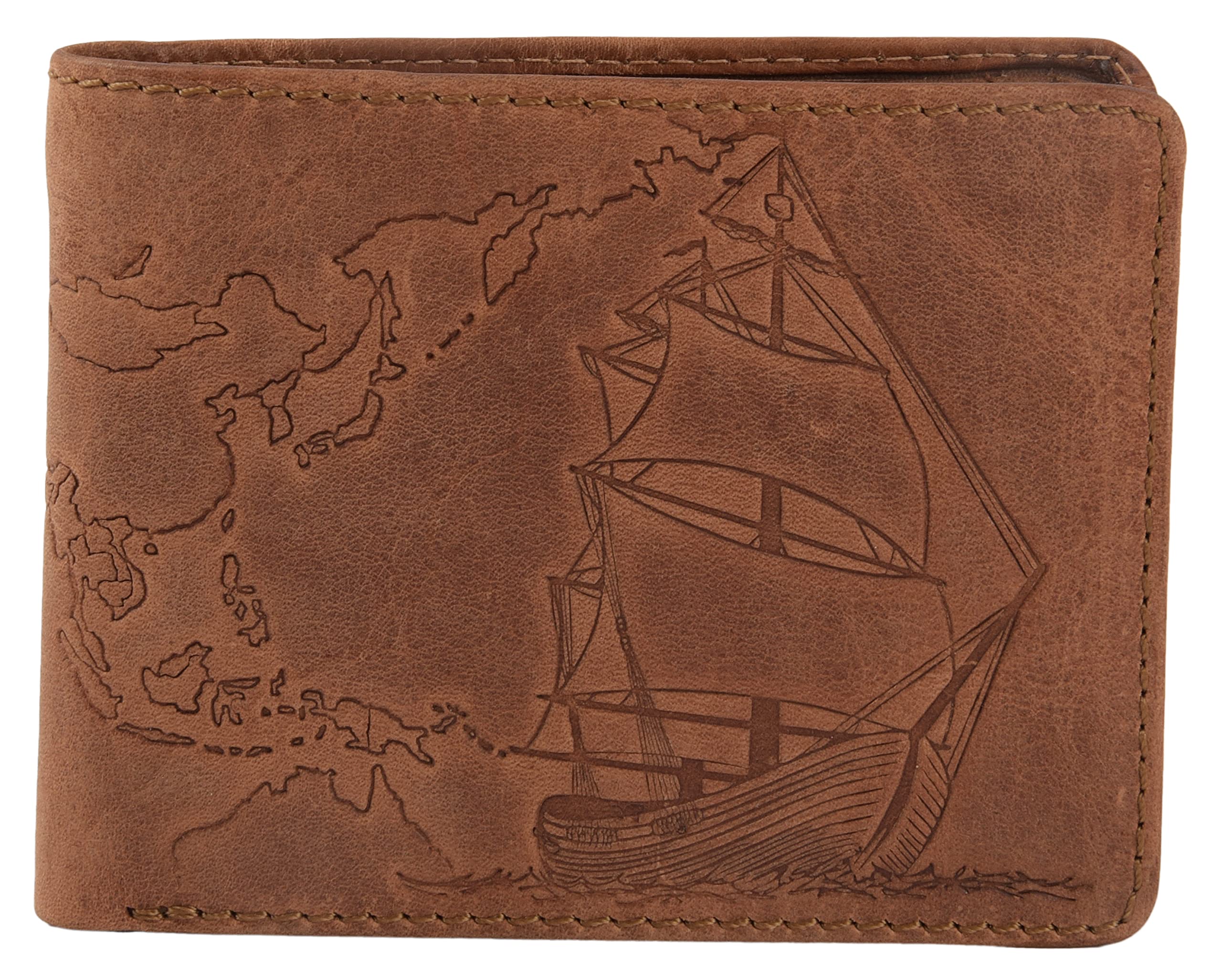 Men Leather World Map Traveller Voyager Wallet (Tan)