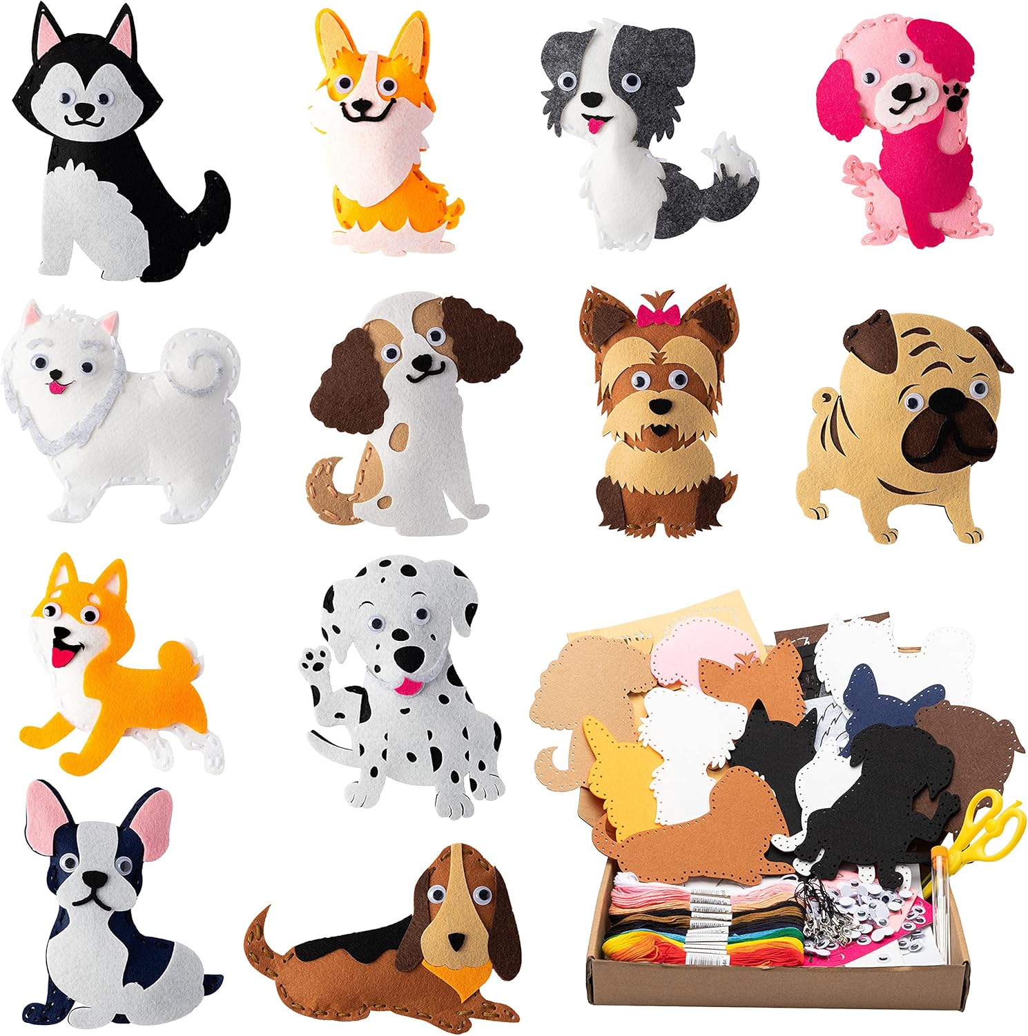 MALLMALL6 12Pcs Puppy Dogs Sewing Craft Kit DIY Sew Kits Stuffed Animal Animals Felt Crafts Package Birthday Gifts for Beginners Kid Boys Girls Dog Toys Art Project Games for Family Game Night : Toys & Games
